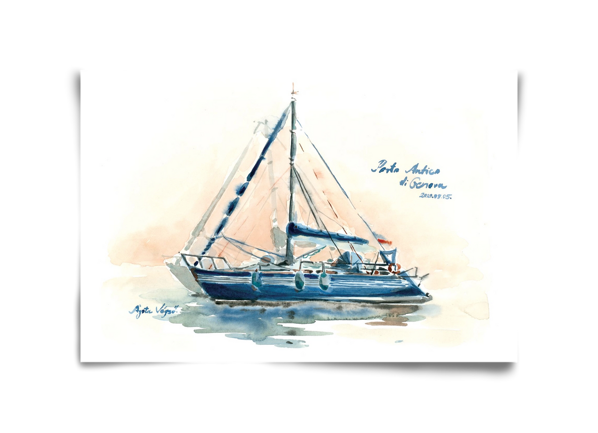 Boats in Porto Antico di Genova, Italy - 2022.08.05., 45x30 cm, Keret nélkül