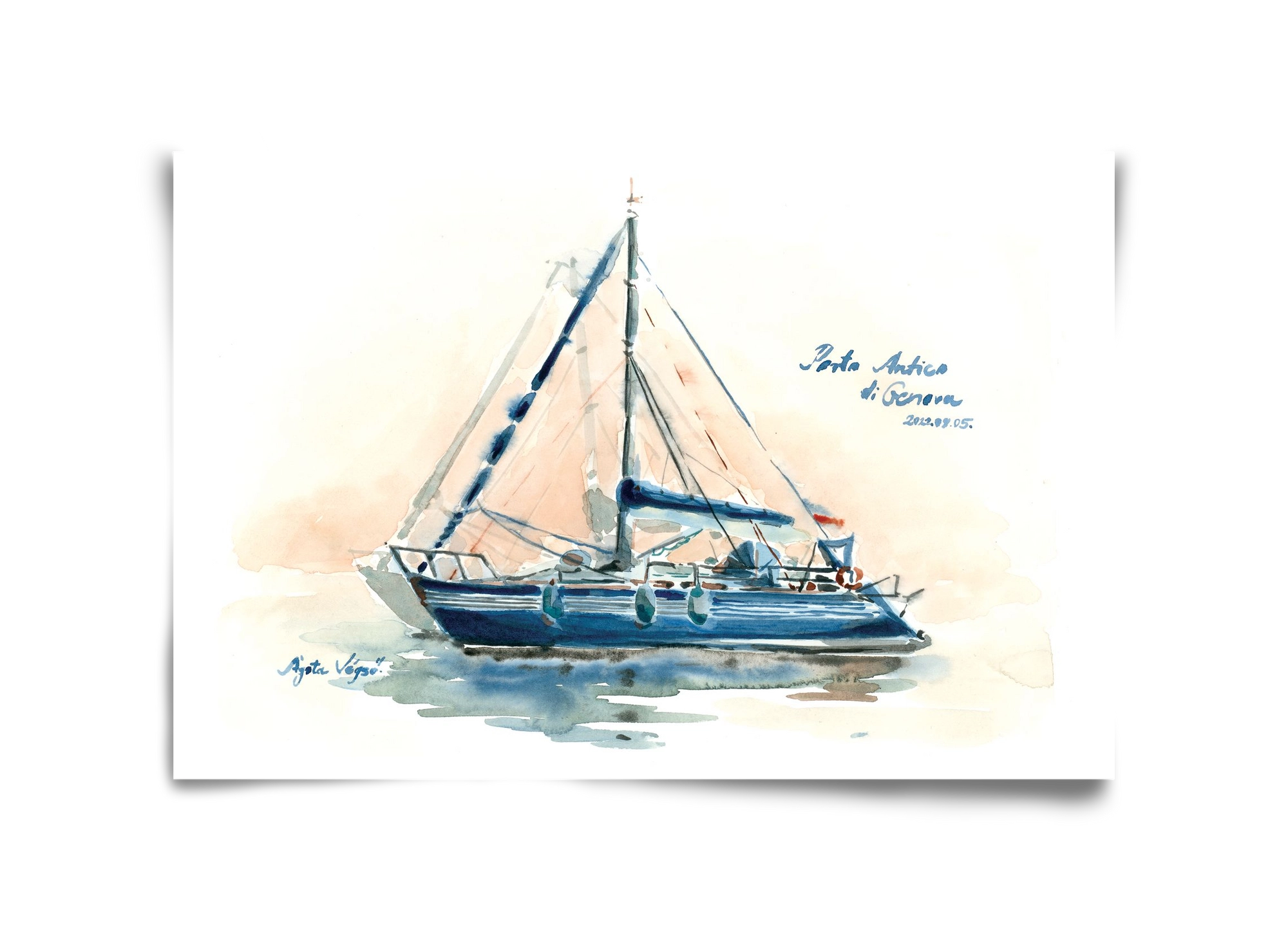 Boats in Porto Antico di Genova, Italy - 2022.08.05., 45x30 cm, Keret nélkül