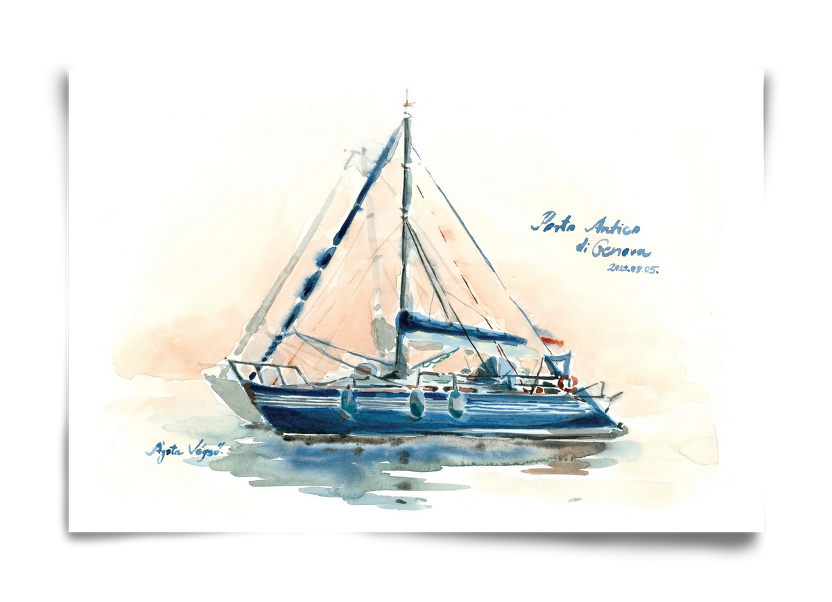 Boats in Porto Antico di Genova, Italy - 2022.08.05., 60x40 cm, Keret nélkül