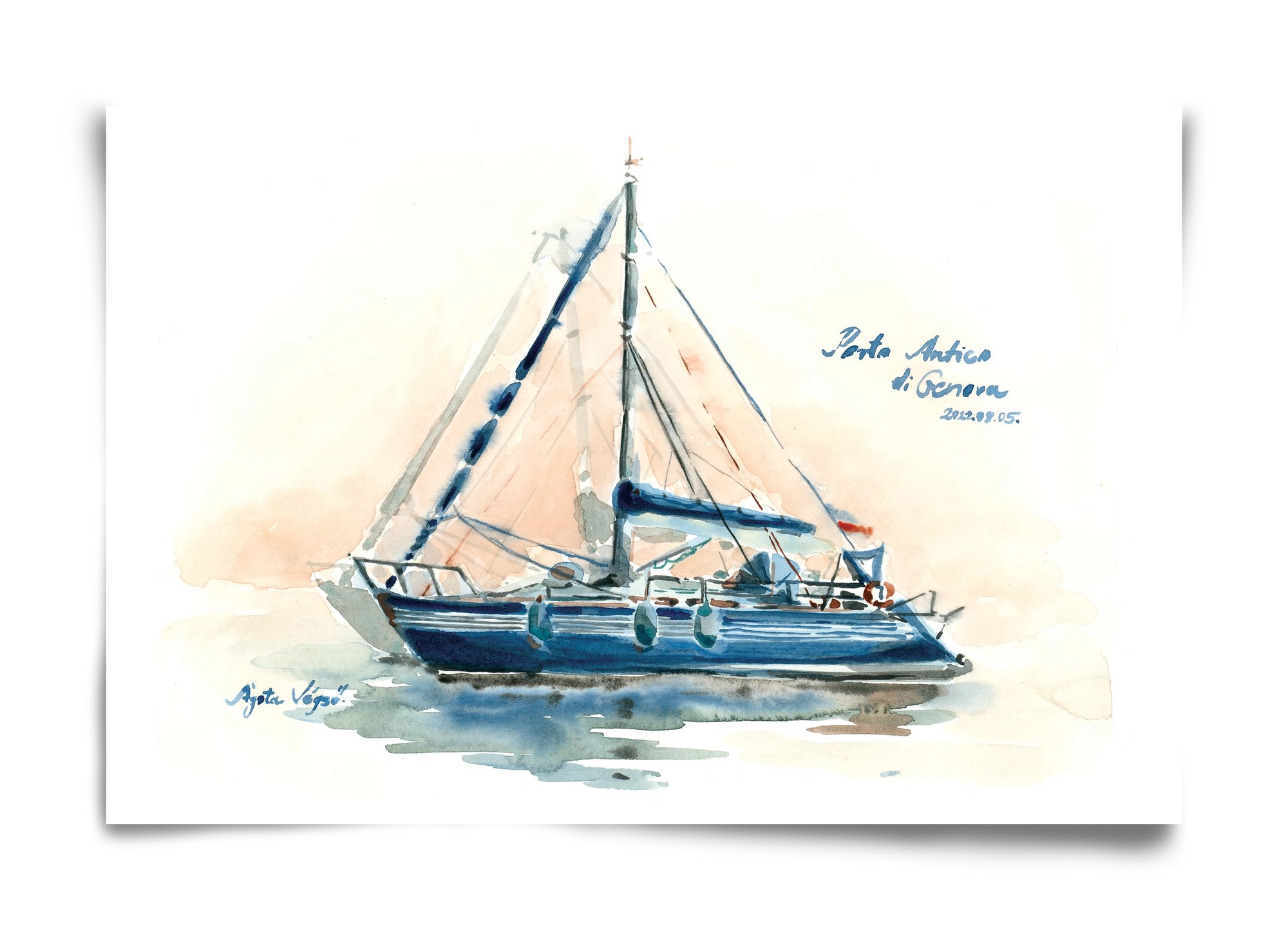 Boats in Porto Antico di Genova, Italy - 2022.08.05., 60x40 cm, Keret nélkül