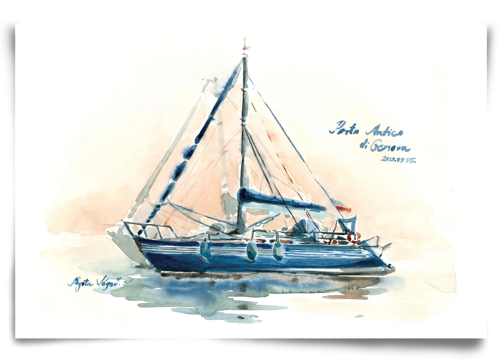 Boats in Porto Antico di Genova, Italy - 2022.08.05., 90x60 cm, Keret nélkül