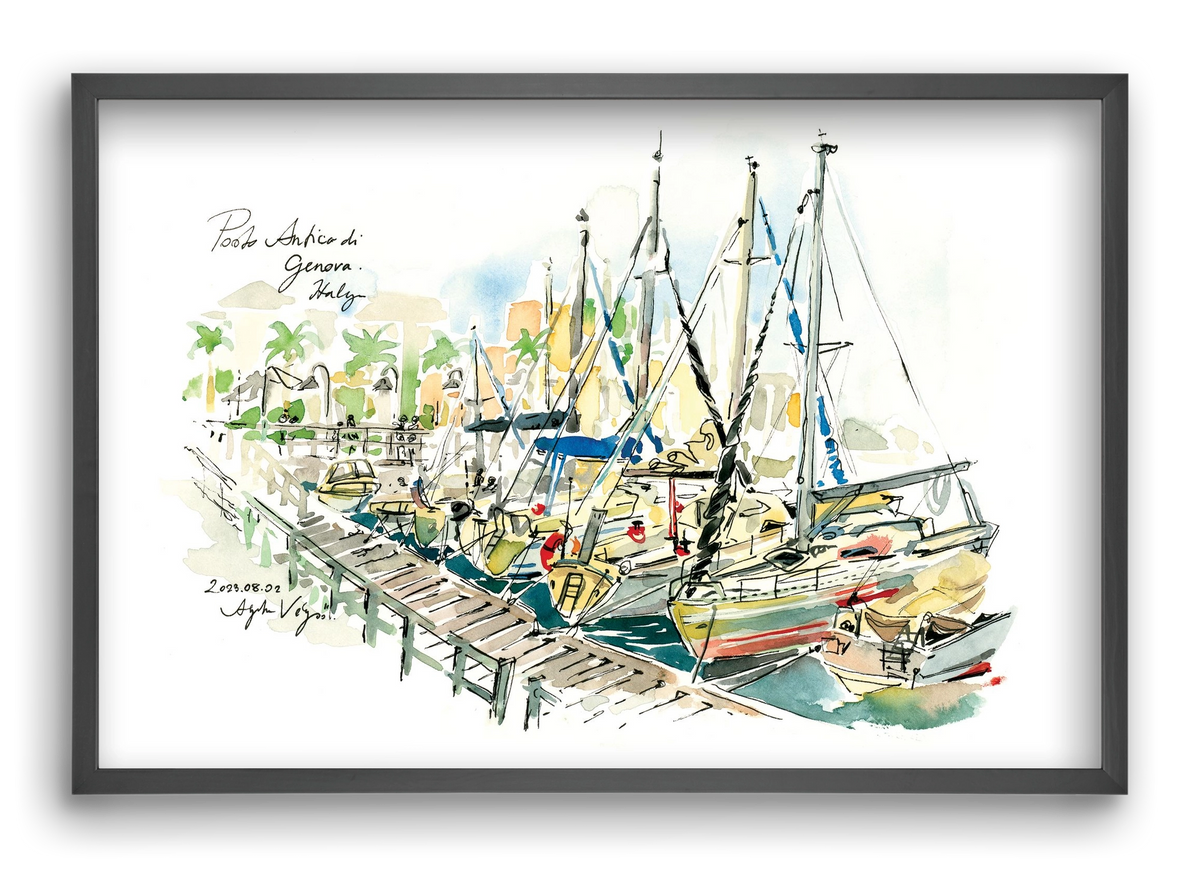 PORTO ANTICO di Genova, Italy - 2023.08.02., 60x40 cm (60x40 cm), Fekete keret