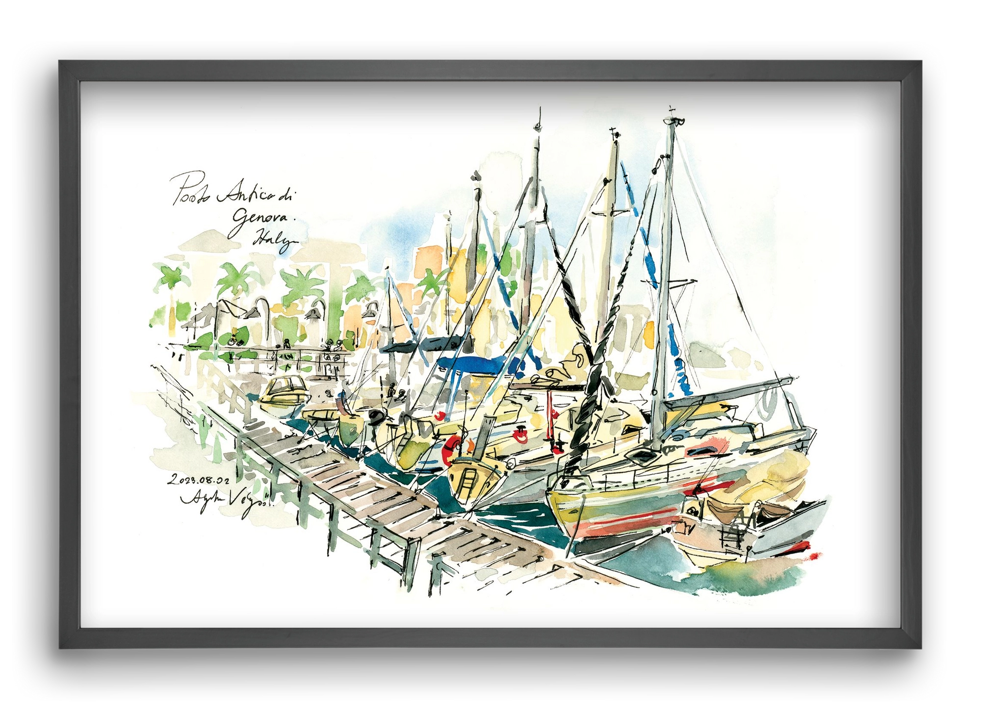 PORTO ANTICO di Genova, Italy - 2023.08.02., 60x40 cm (60x40 cm), Fekete keret