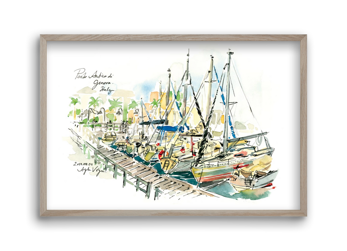 PORTO ANTICO di Genova, Italy - 2023.08.02., 45x30 cm (45x30 cm), Tölgy keret