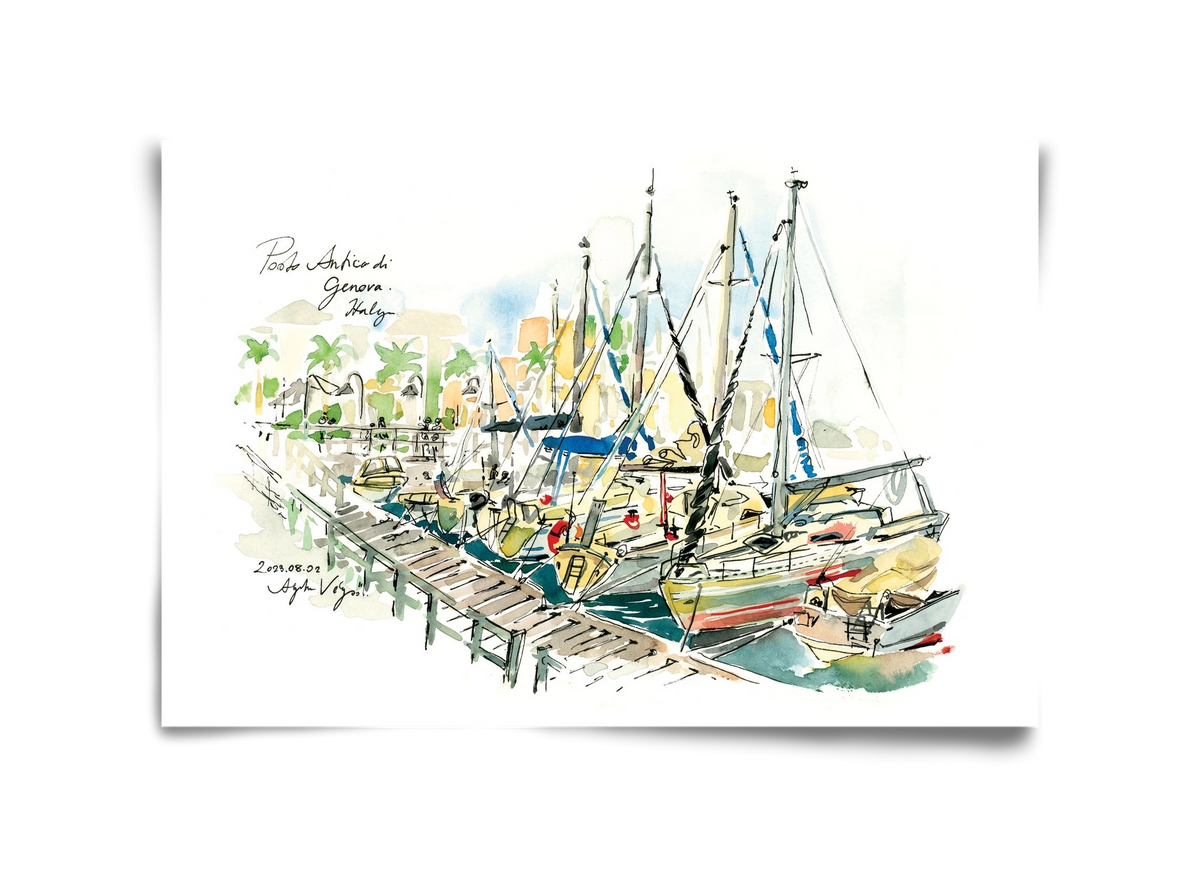 PORTO ANTICO di Genova, Italy - 2023.08.02., 45x30 cm, Keret nélkül