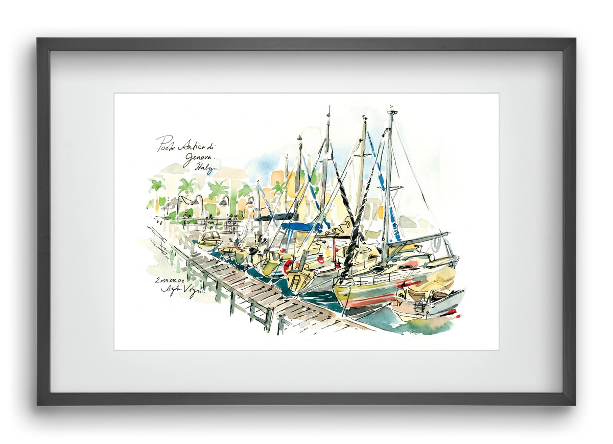 PORTO ANTICO di Genova, Italy - 2023.08.02., 60x40 cm (45x30 cm), Fekete keret, paszpartuval
