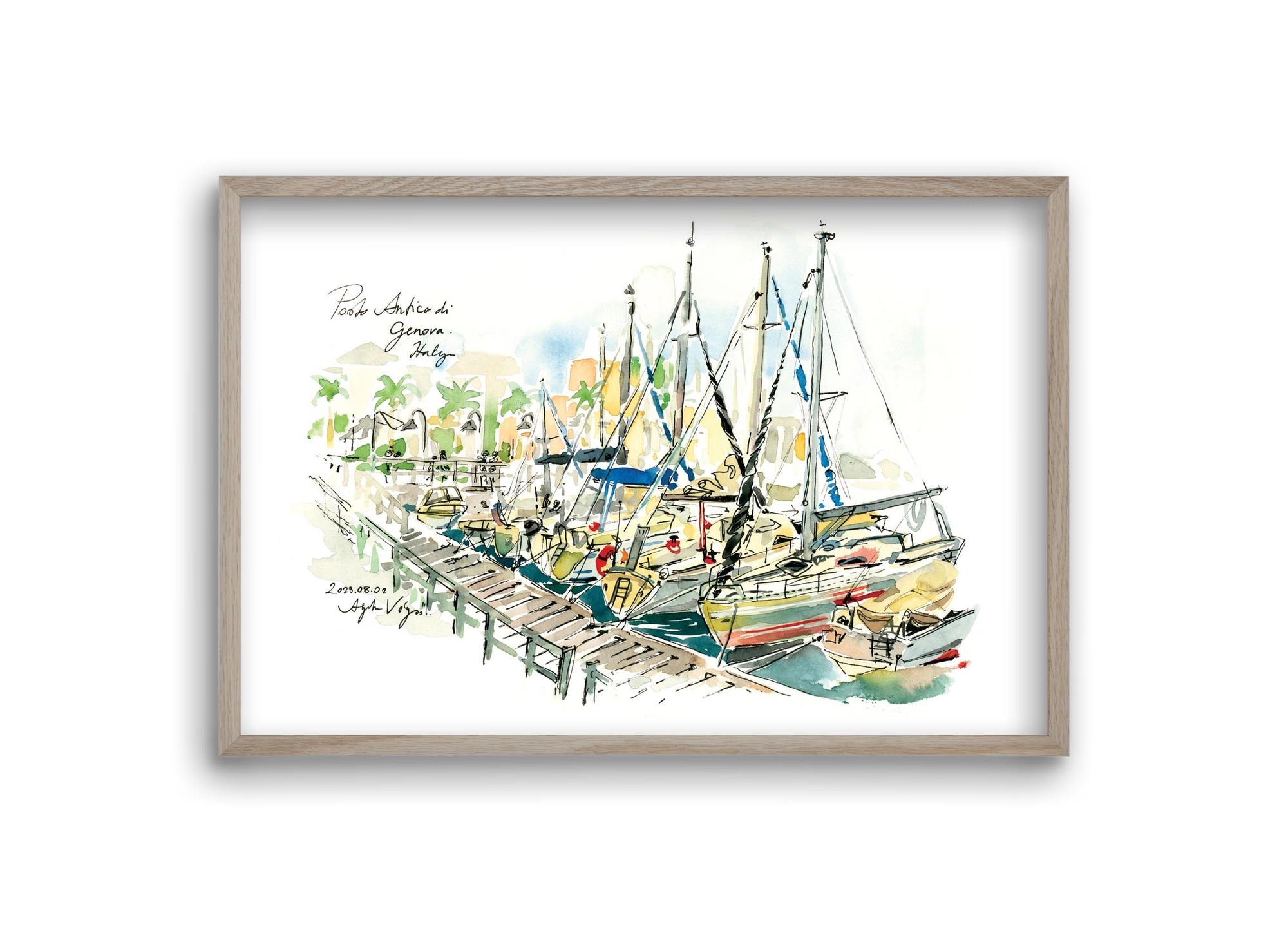 PORTO ANTICO di Genova, Italy - 2023.08.02., 30x20 cm (30x20 cm), Tölgy keret