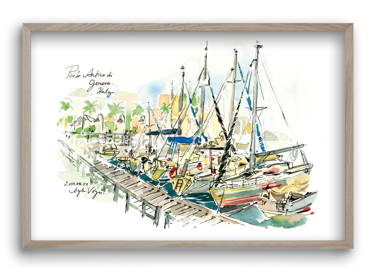 PORTO ANTICO di Genova, Italy - 2023.08.02., 60x40 cm (60x40 cm), Tölgy keret