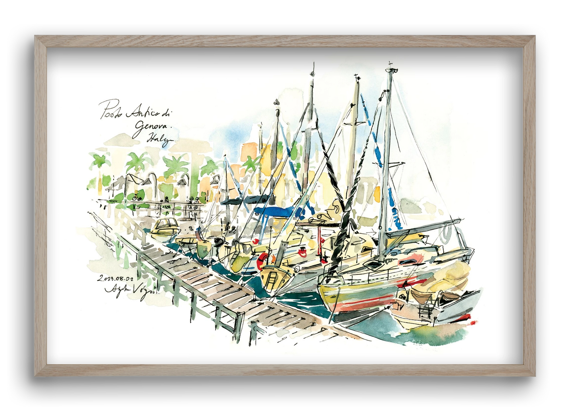 PORTO ANTICO di Genova, Italy - 2023.08.02., 60x40 cm (60x40 cm), Tölgy keret