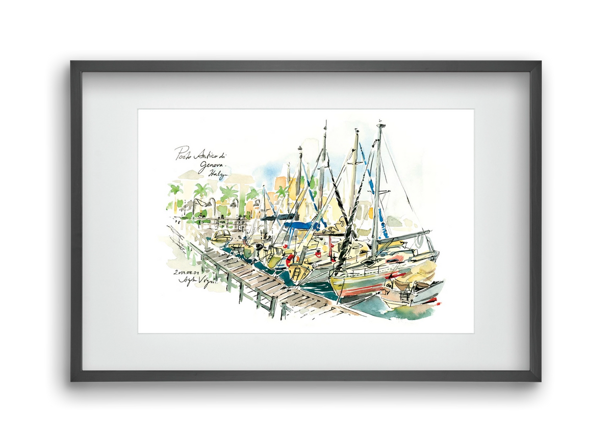 PORTO ANTICO di Genova, Italy - 2023.08.02., 45x30 cm (30x20 cm), Fekete keret, paszpartuval