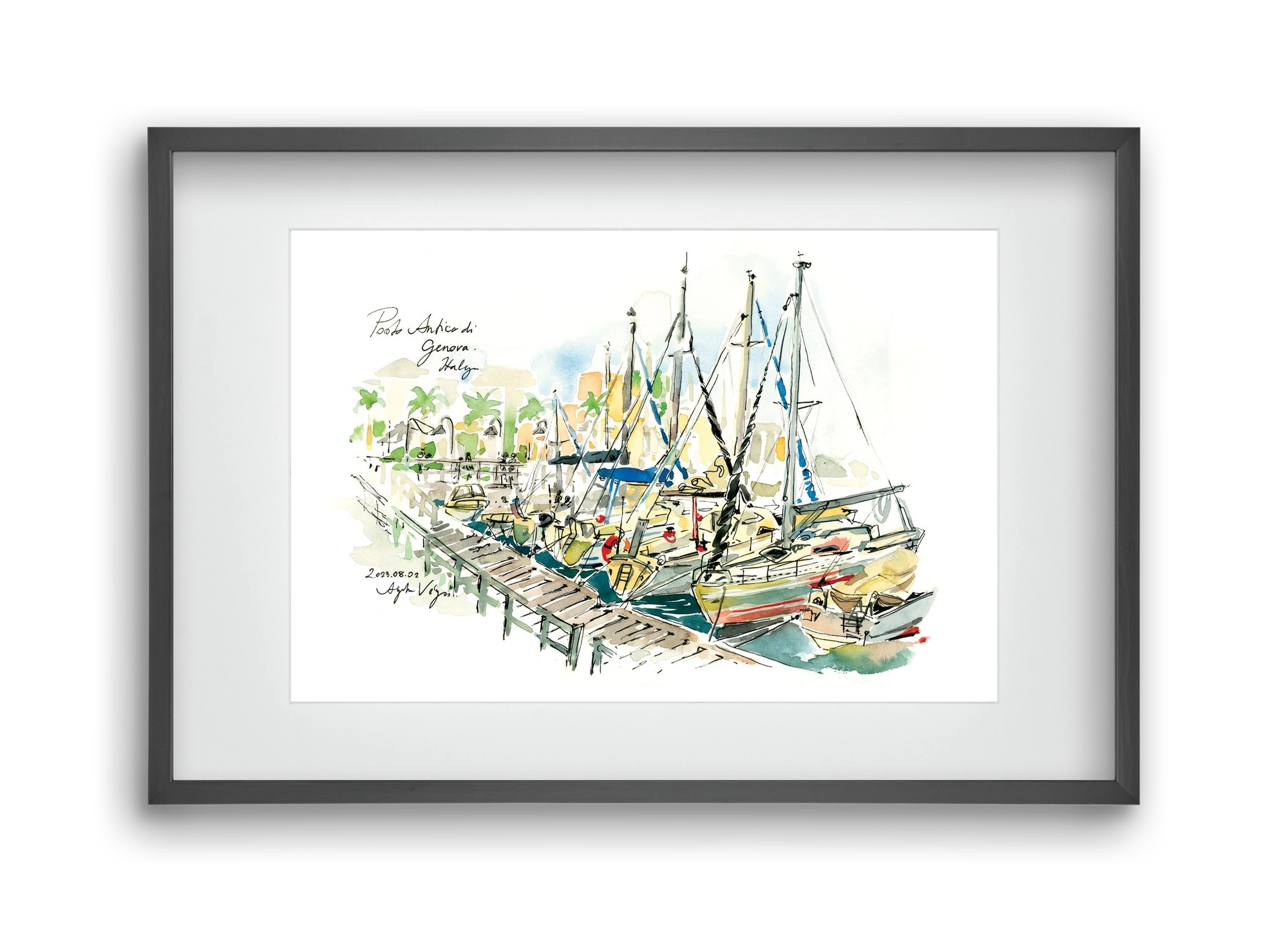 PORTO ANTICO di Genova, Italy - 2023.08.02., 45x30 cm (30x20 cm), Fekete keret, paszpartuval