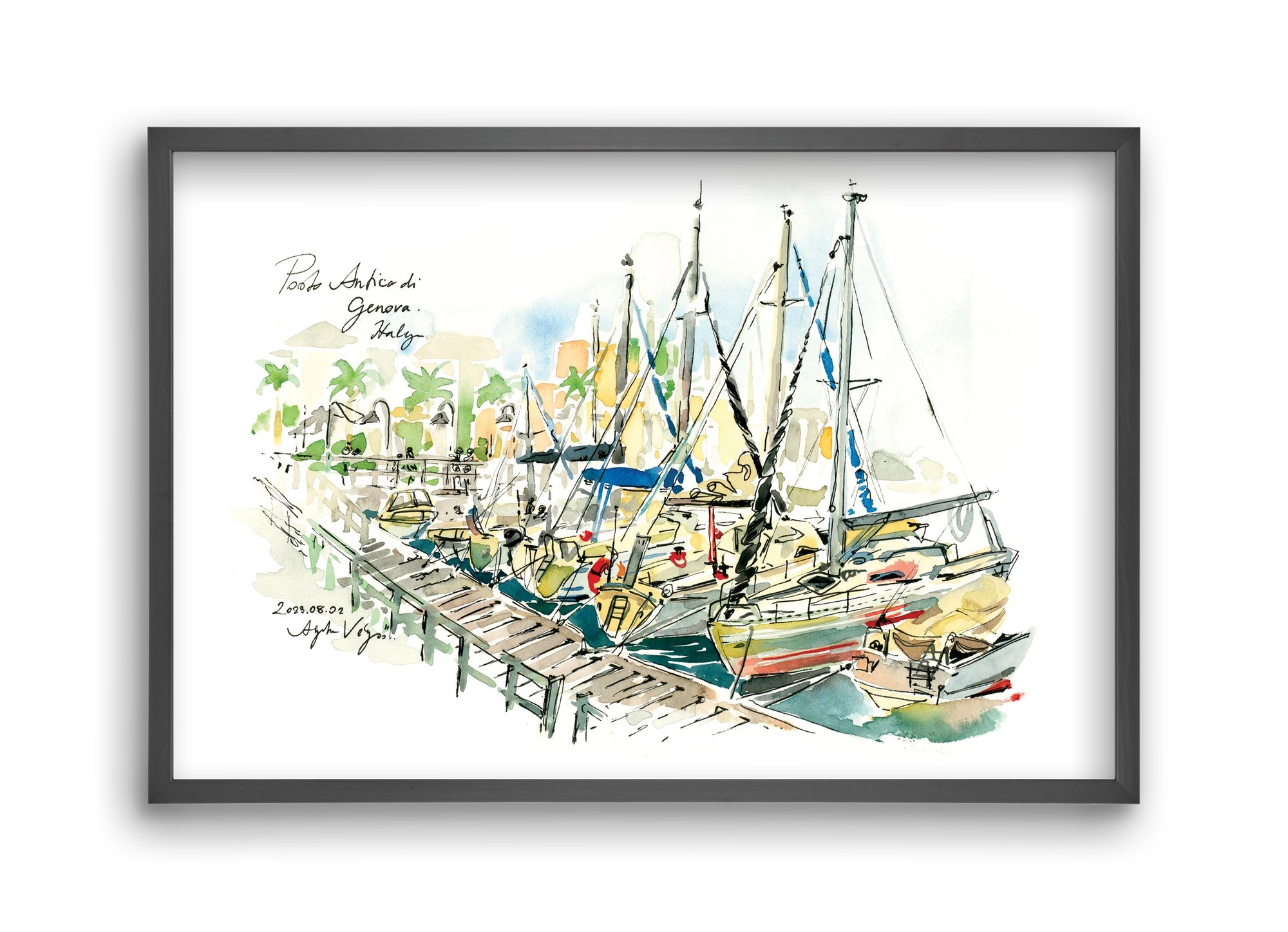 PORTO ANTICO di Genova, Italy - 2023.08.02., 45x30 cm (45x30 cm), Fekete keret