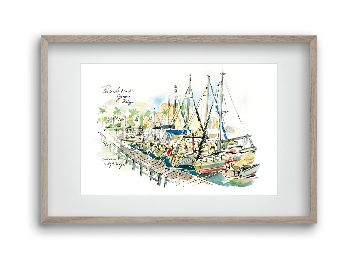 PORTO ANTICO di Genova, Italy - 2023.08.02., 45x30 cm (30x20 cm), Tölgy keret, paszpartuval