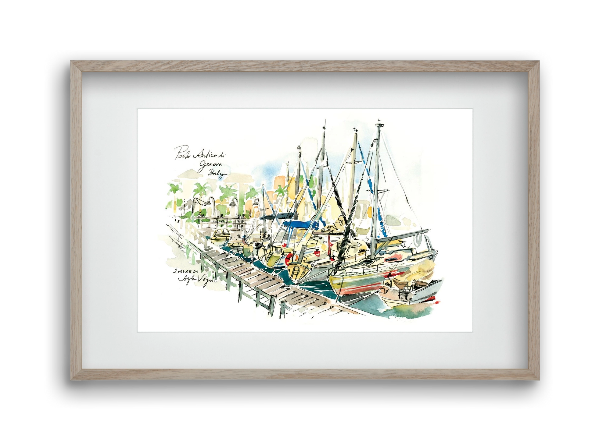 PORTO ANTICO di Genova, Italy - 2023.08.02., 45x30 cm (30x20 cm), Tölgy keret, paszpartuval