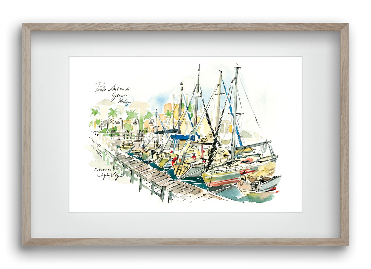 PORTO ANTICO di Genova, Italy - 2023.08.02., 60x40 cm (45x30 cm), Tölgy keret, paszpartuval