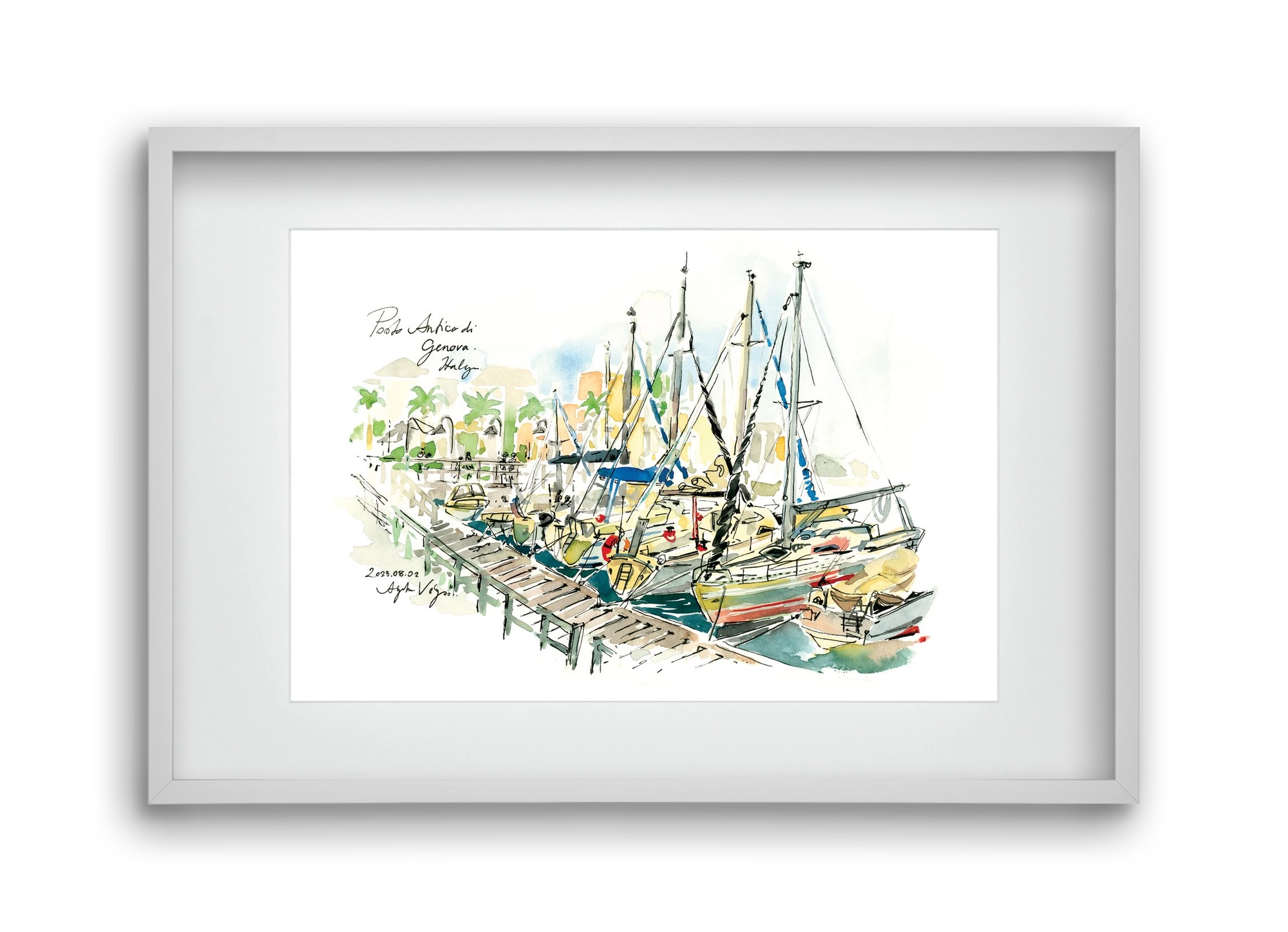 PORTO ANTICO di Genova, Italy - 2023.08.02., 45x30 cm (30x20 cm), Fehér keret, paszpartuval