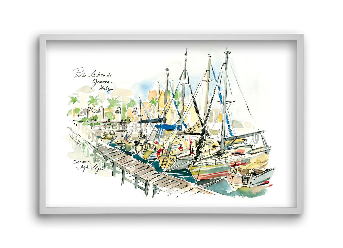 PORTO ANTICO di Genova, Italy - 2023.08.02., 45x30 cm (45x30 cm), Fehér keret