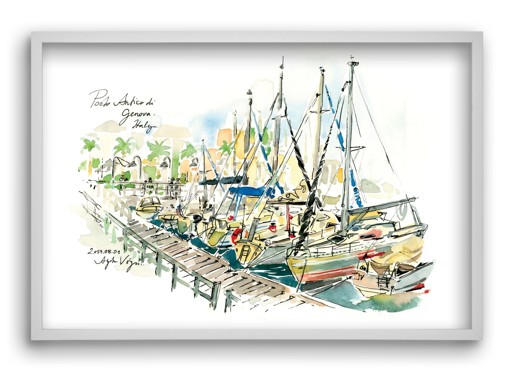 PORTO ANTICO di Genova, Italy - 2023.08.02., 60x40 cm (60x40 cm), Fehér keret