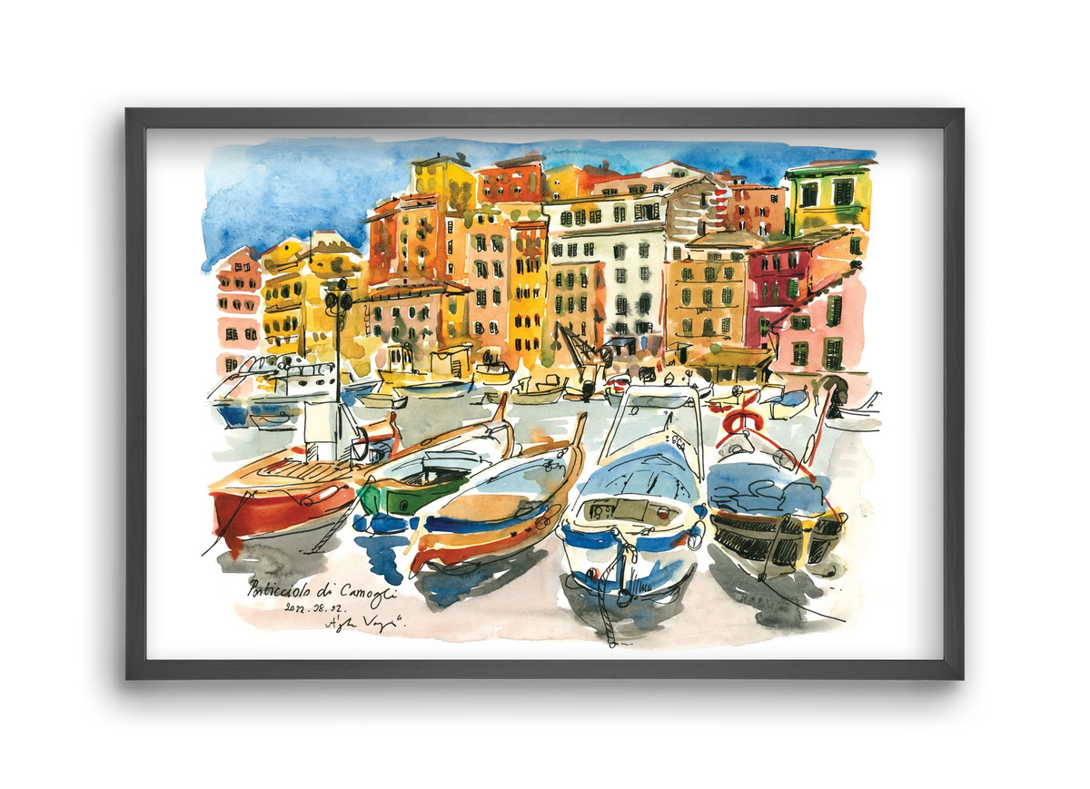 Porticciolo di Camogli, Italy - 2022.08.02., 45x30 cm (45x30 cm), Fekete keret