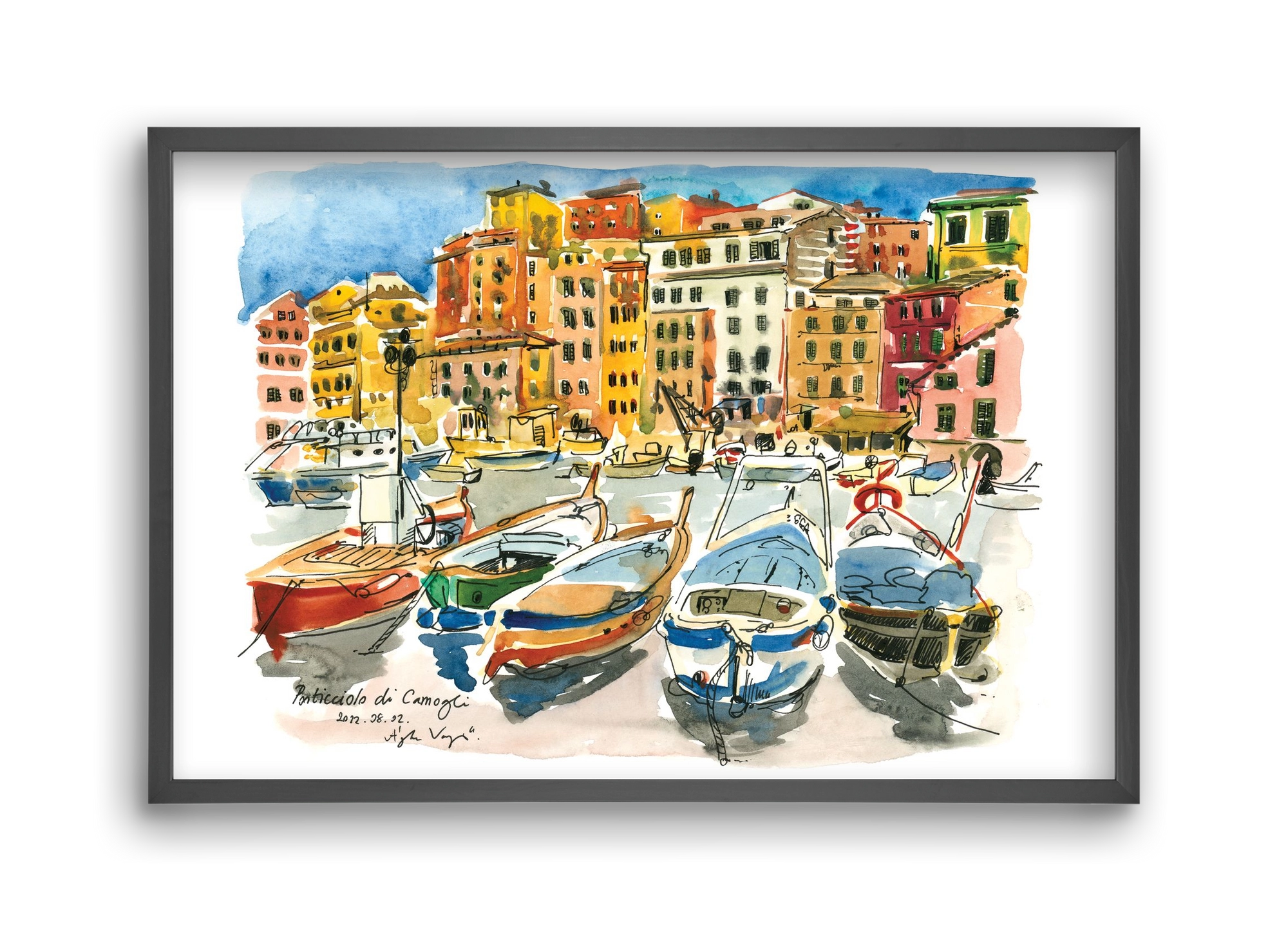 Porticciolo di Camogli, Italy - 2022.08.02., 45x30 cm (45x30 cm), Fekete keret