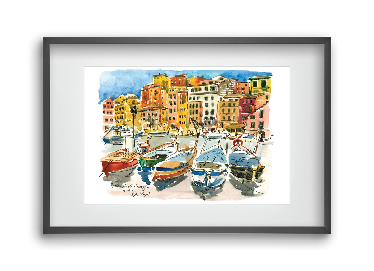 Porticciolo di Camogli, Italy - 2022.08.02., 45x30 cm (30x20 cm), Fekete keret, paszpartuval