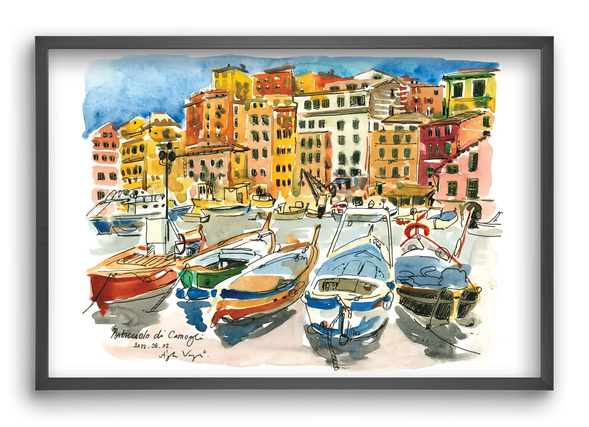 Porticciolo di Camogli, Italy - 2022.08.02., 60x40 cm (60x40 cm), Fekete keret