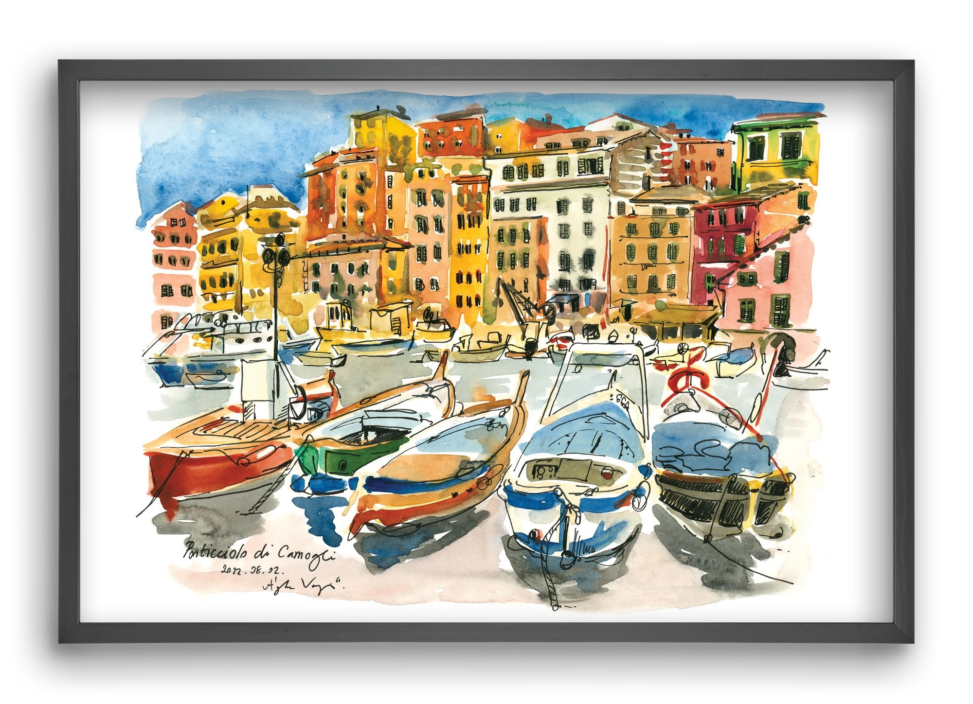 Porticciolo di Camogli, Italy - 2022.08.02., 60x40 cm (60x40 cm), Fekete keret