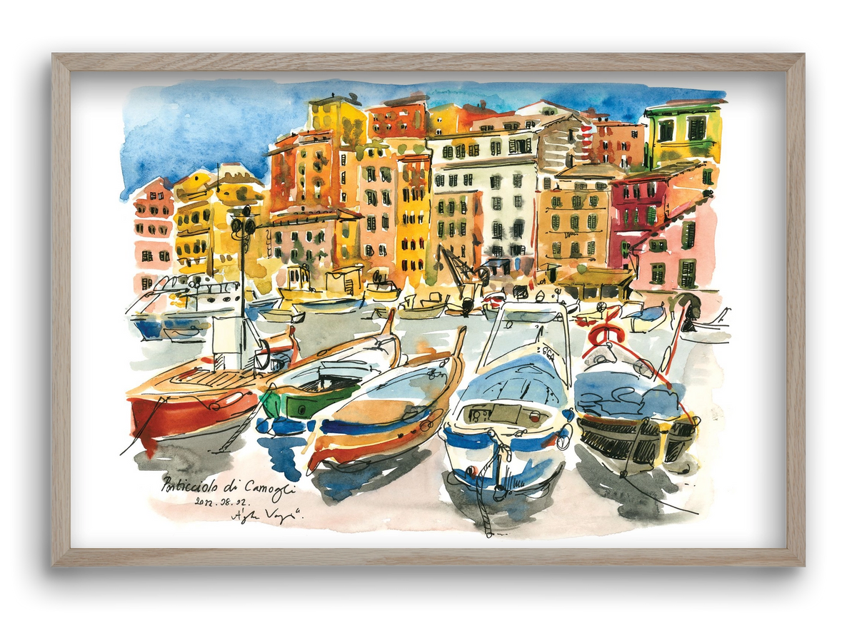 Porticciolo di Camogli, Italy - 2022.08.02., 60x40 cm (60x40 cm), Tölgy keret