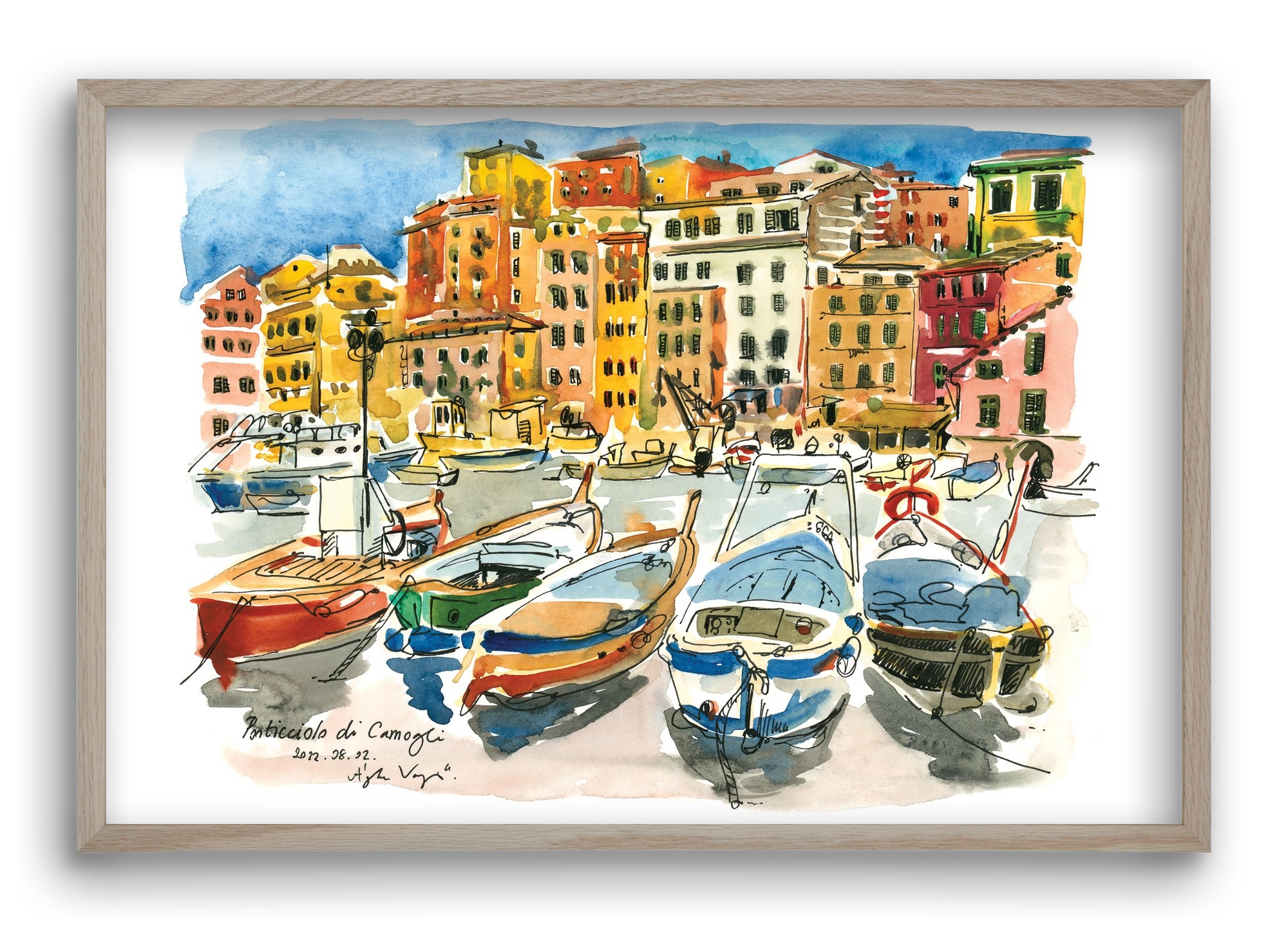 Porticciolo di Camogli, Italy - 2022.08.02., 60x40 cm (60x40 cm), Tölgy keret