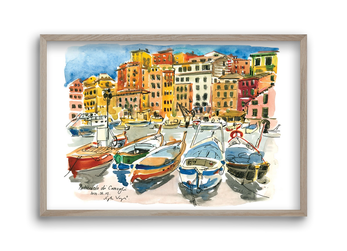 Porticciolo di Camogli, Italy - 2022.08.02., 45x30 cm (45x30 cm), Tölgy keret