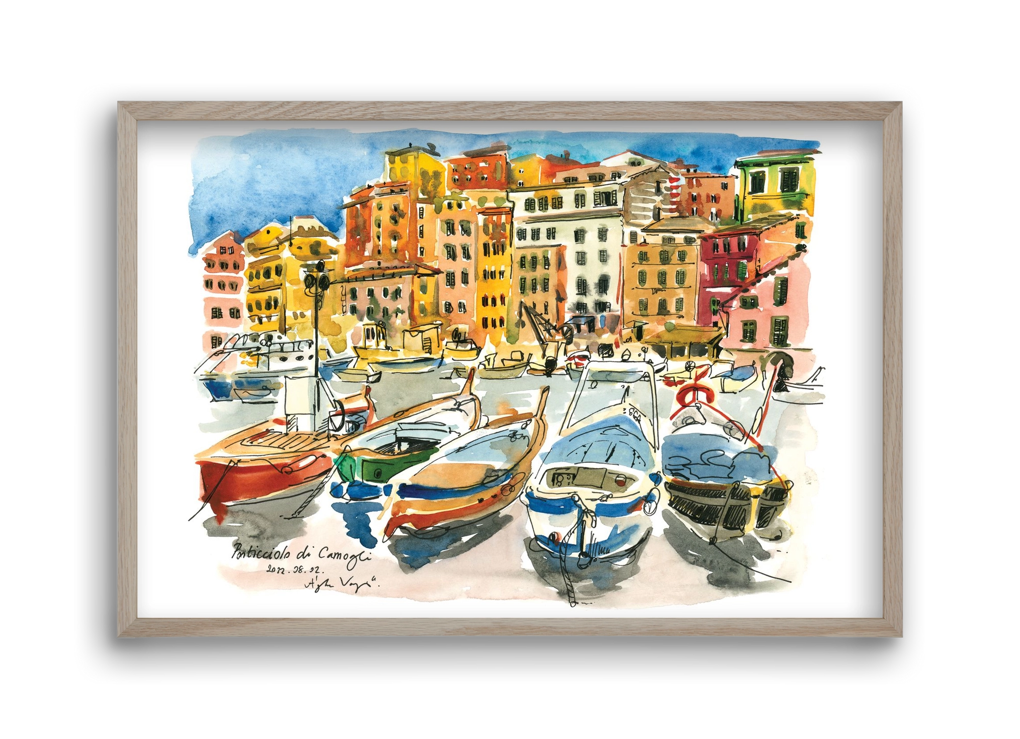 Porticciolo di Camogli, Italy - 2022.08.02., 45x30 cm (45x30 cm), Tölgy keret