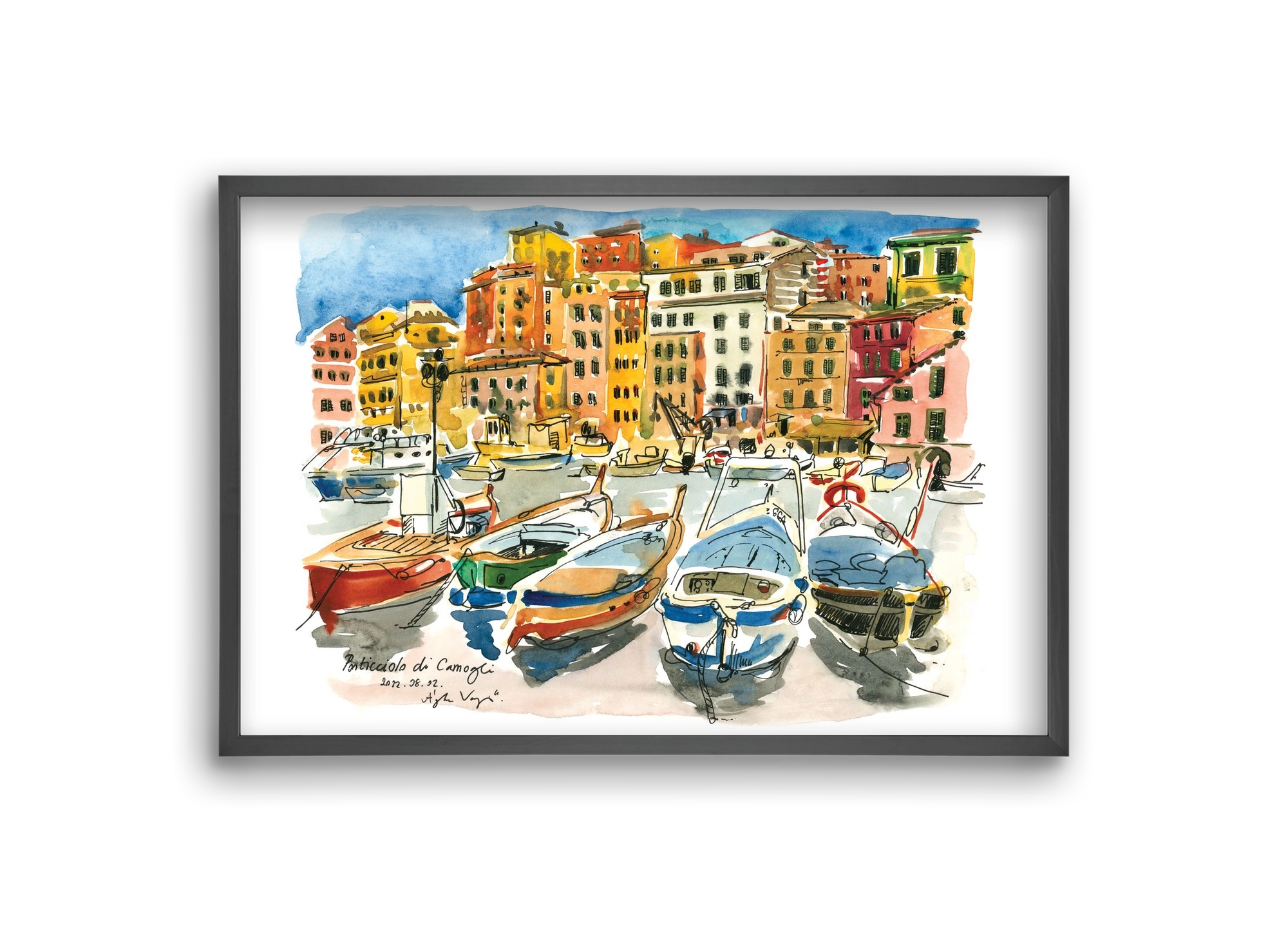 Porticciolo di Camogli, Italy - 2022.08.02., 30x20 cm (30x20 cm), Fekete keret