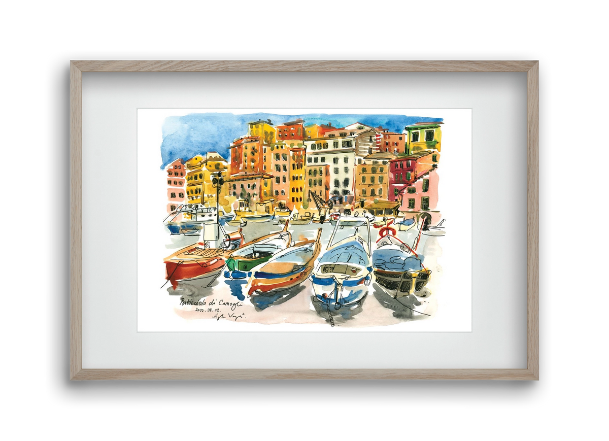 Porticciolo di Camogli, Italy - 2022.08.02., 45x30 cm (30x20 cm), Tölgy keret, paszpartuval