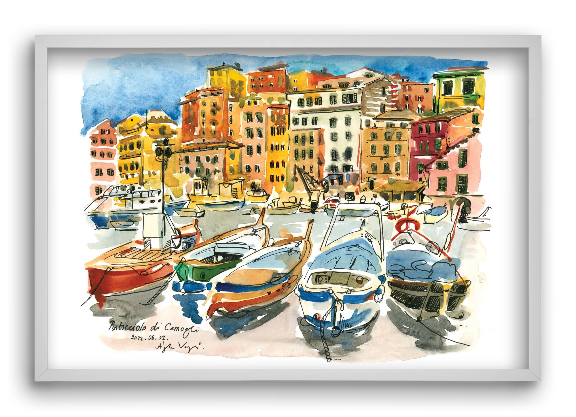 Porticciolo di Camogli, Italy - 2022.08.02., 60x40 cm (60x40 cm), Fehér keret
