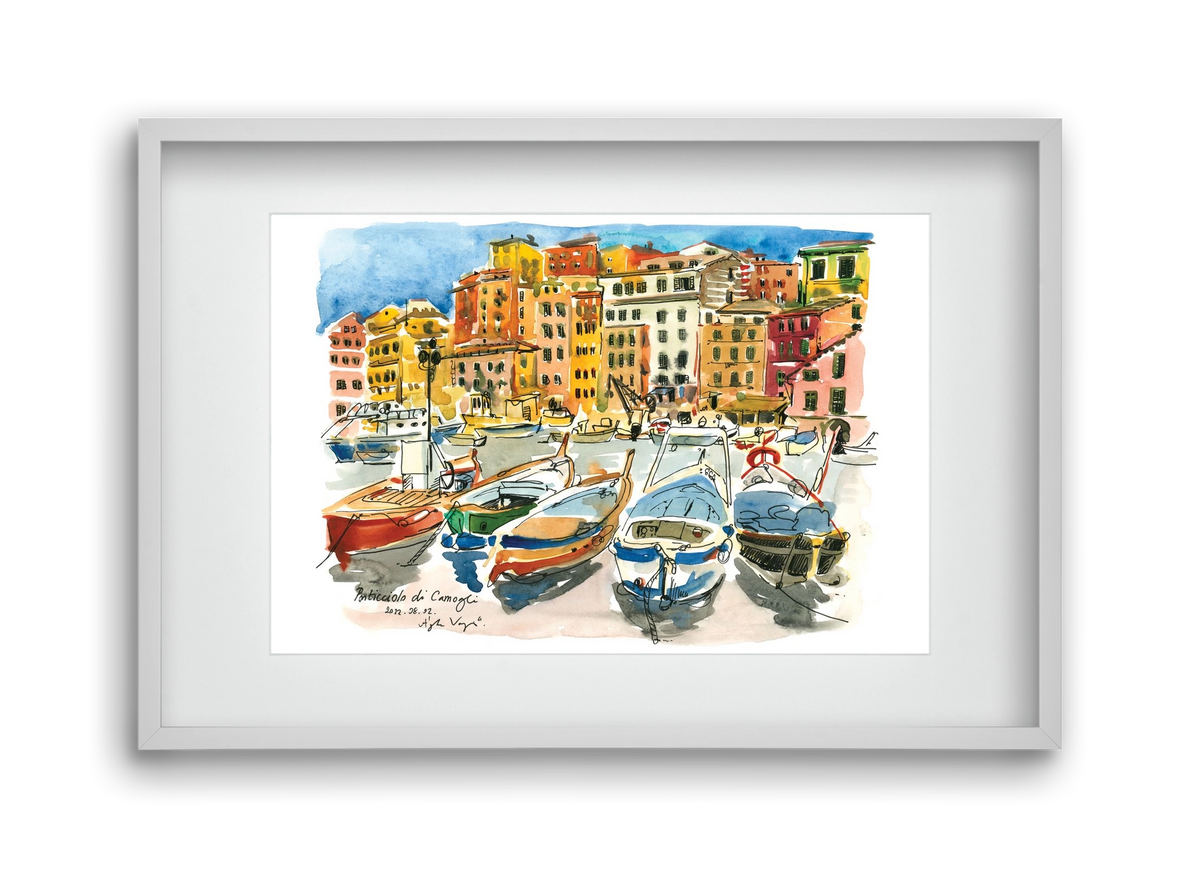Porticciolo di Camogli, Italy - 2022.08.02., 45x30 cm (30x20 cm), Fehér keret, paszpartuval