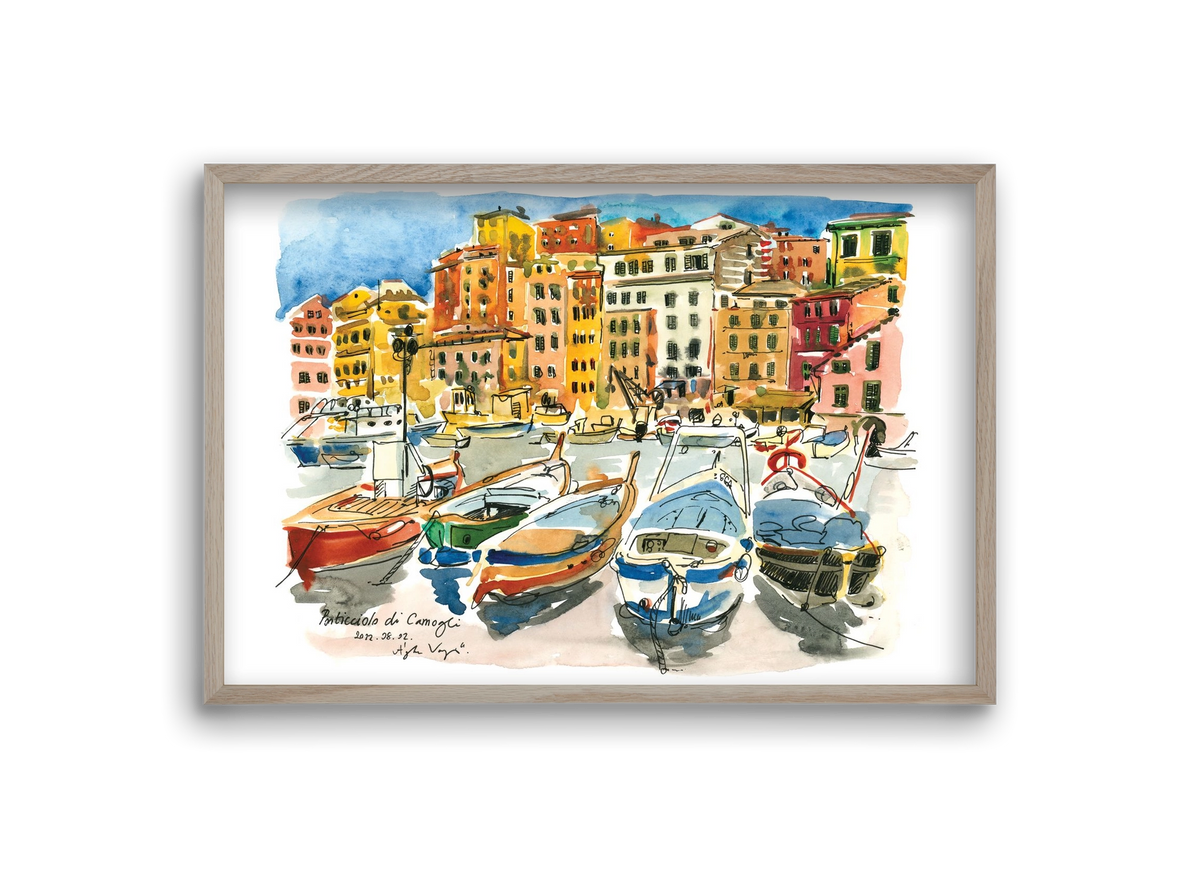 Porticciolo di Camogli, Italy - 2022.08.02., 30x20 cm (30x20 cm), Tölgy keret