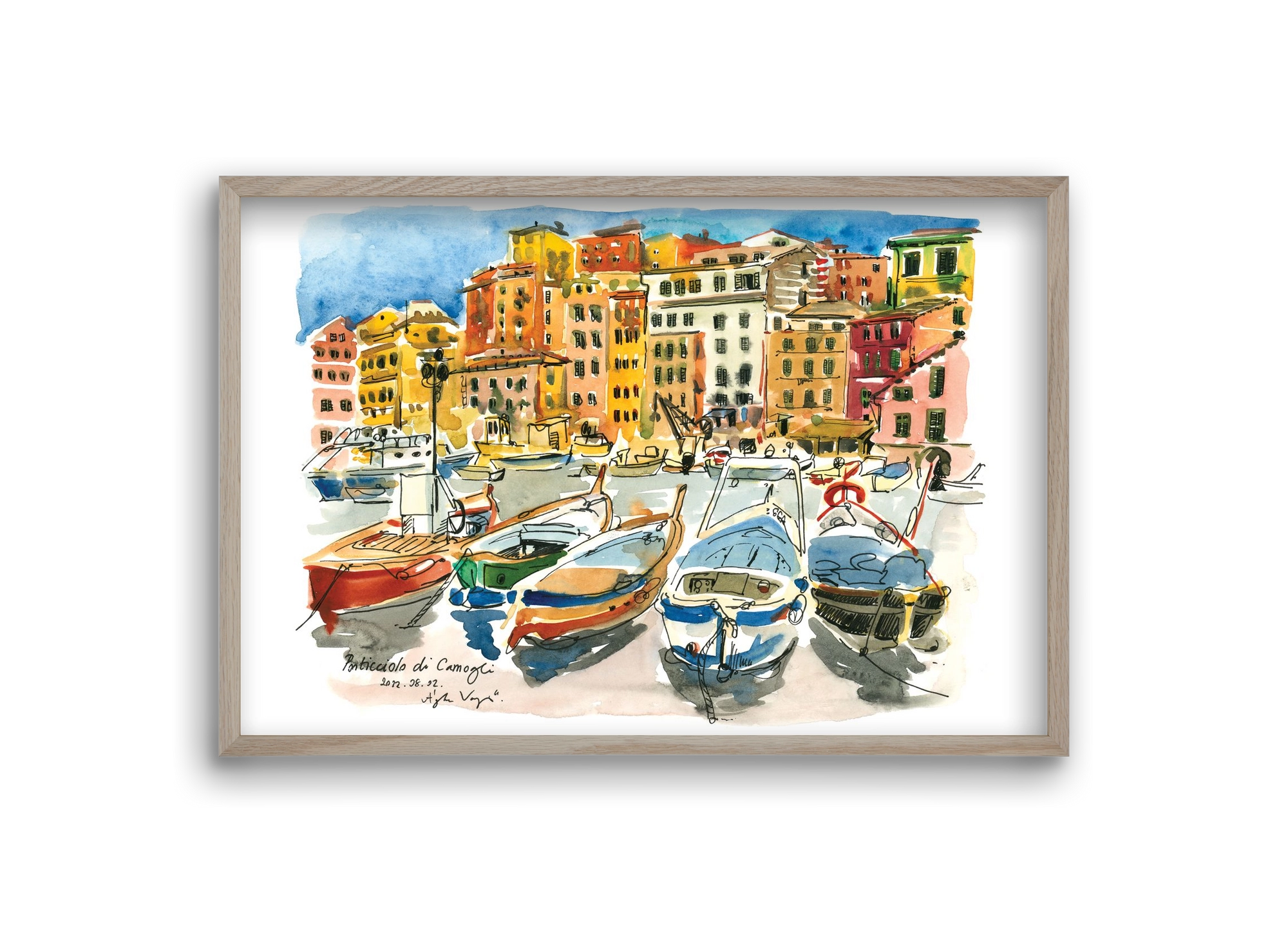 Porticciolo di Camogli, Italy - 2022.08.02., 30x20 cm (30x20 cm), Tölgy keret