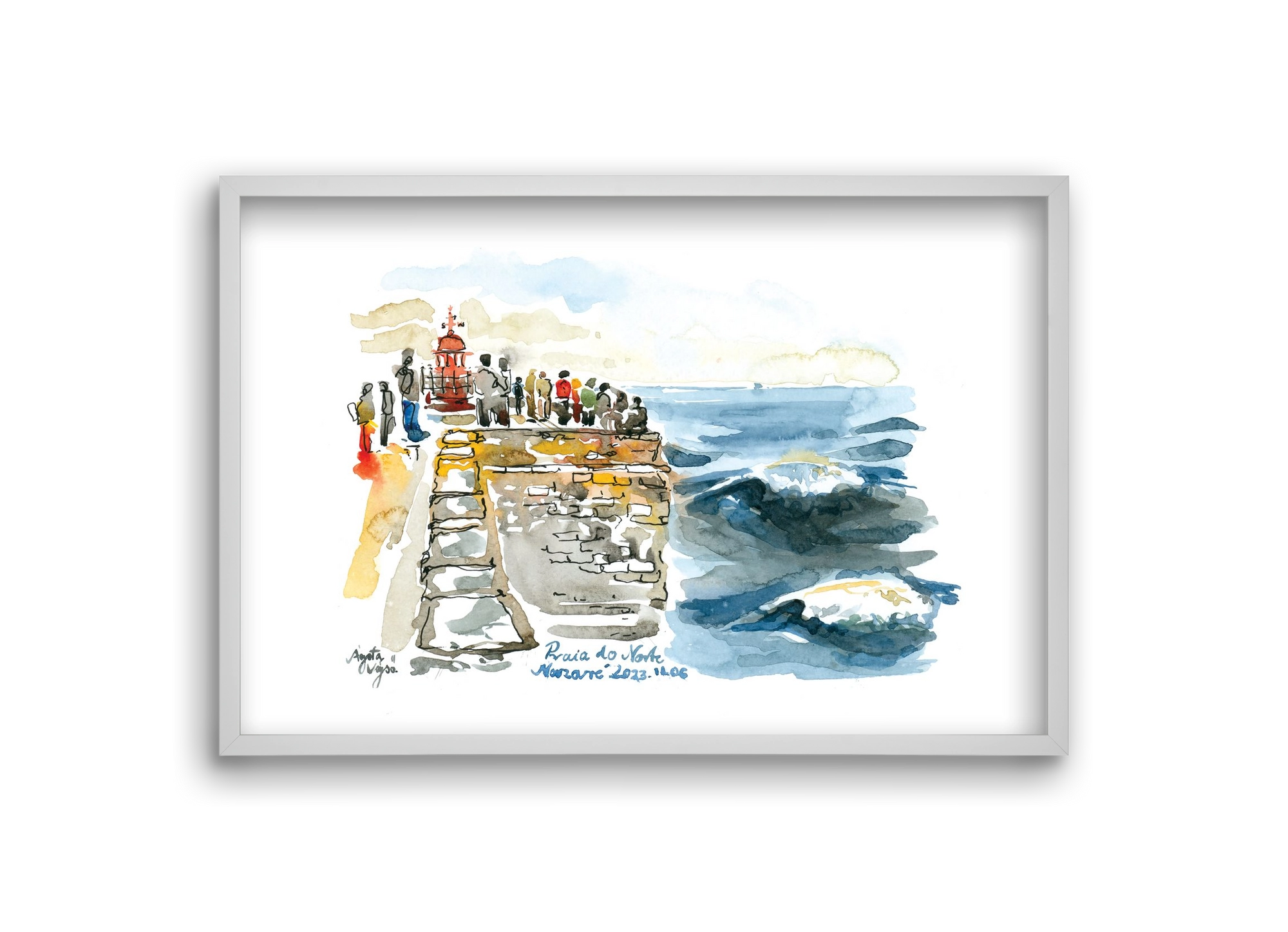 NAZARÉ Lighthouse, Portugal - 2023.11.06., 30x20 cm (30x20 cm), Fehér keret