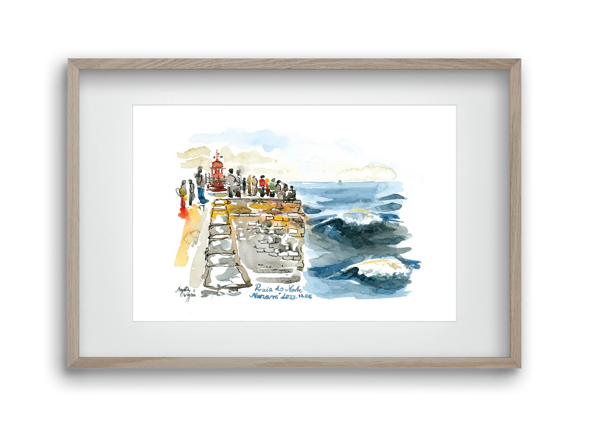 NAZARÉ Lighthouse, Portugal - 2023.11.06., 45x30 cm (30x20 cm), Tölgy keret, paszpartuval