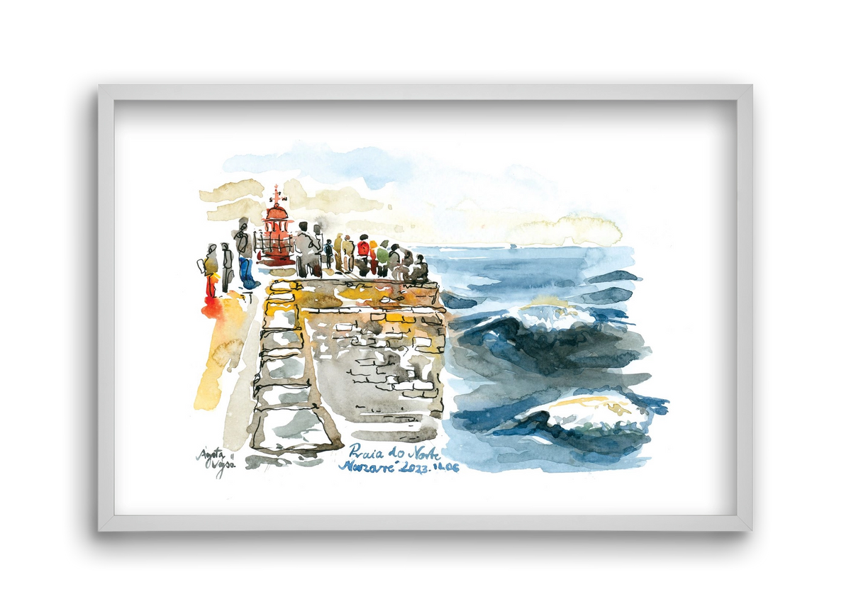 NAZARÉ Lighthouse, Portugal - 2023.11.06., 45x30 cm (45x30 cm), Fehér keret