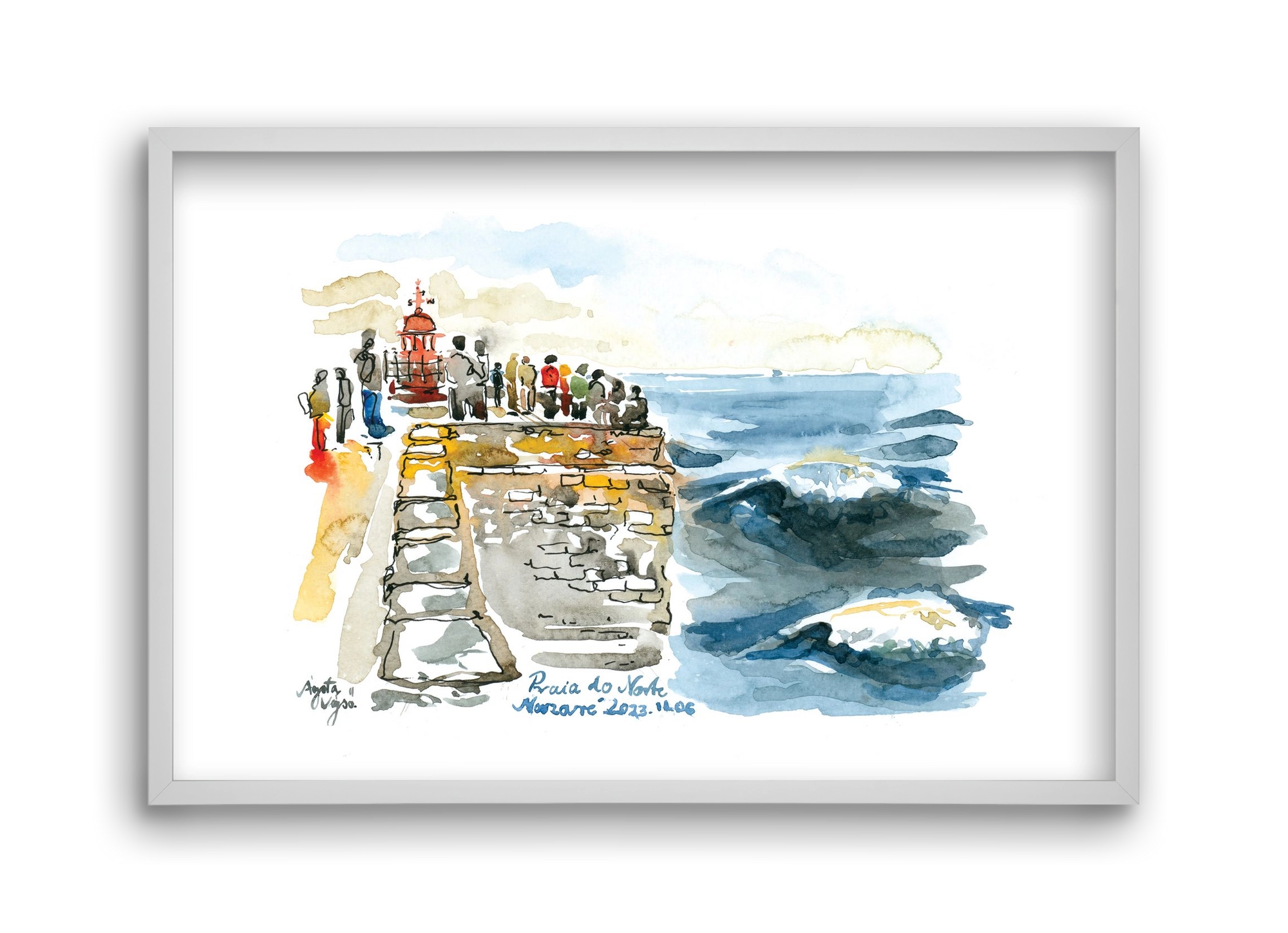 NAZARÉ Lighthouse, Portugal - 2023.11.06., 45x30 cm (45x30 cm), Fehér keret