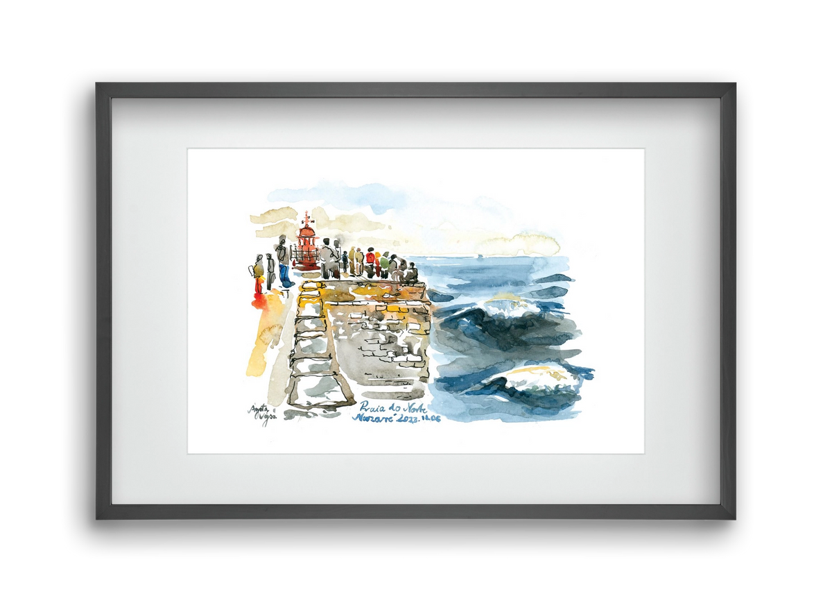 NAZARÉ Lighthouse, Portugal - 2023.11.06., 45x30 cm (30x20 cm), Fekete keret, paszpartuval