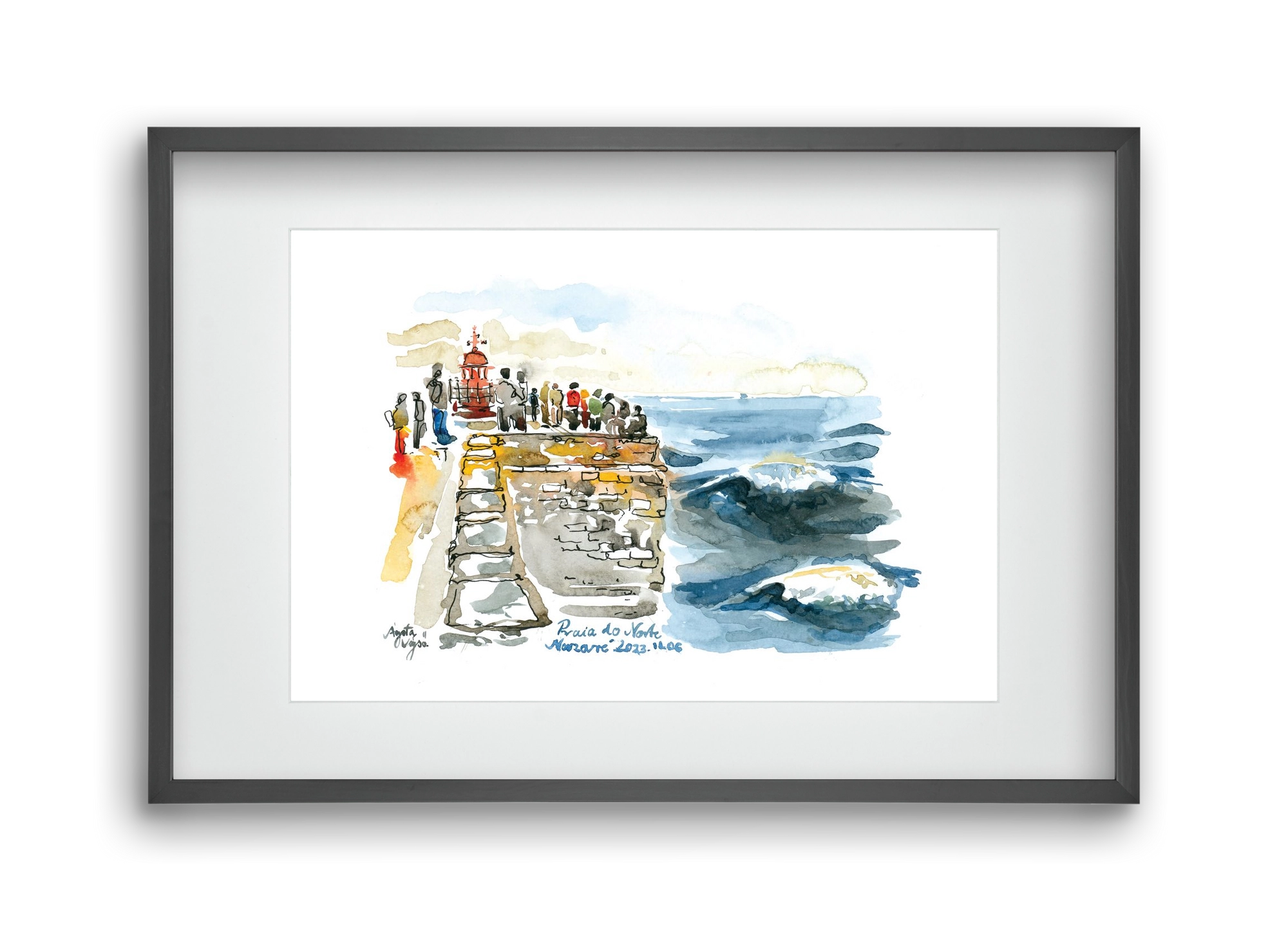 NAZARÉ Lighthouse, Portugal - 2023.11.06., 45x30 cm (30x20 cm), Fekete keret, paszpartuval