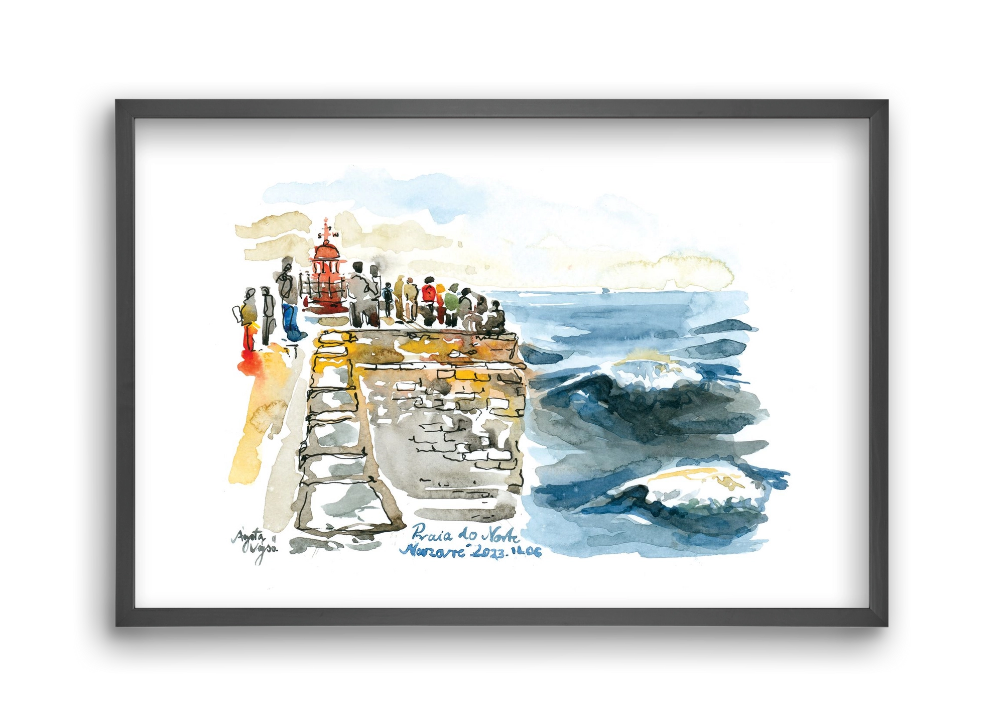 NAZARÉ Lighthouse, Portugal - 2023.11.06., 45x30 cm (45x30 cm), Fekete keret