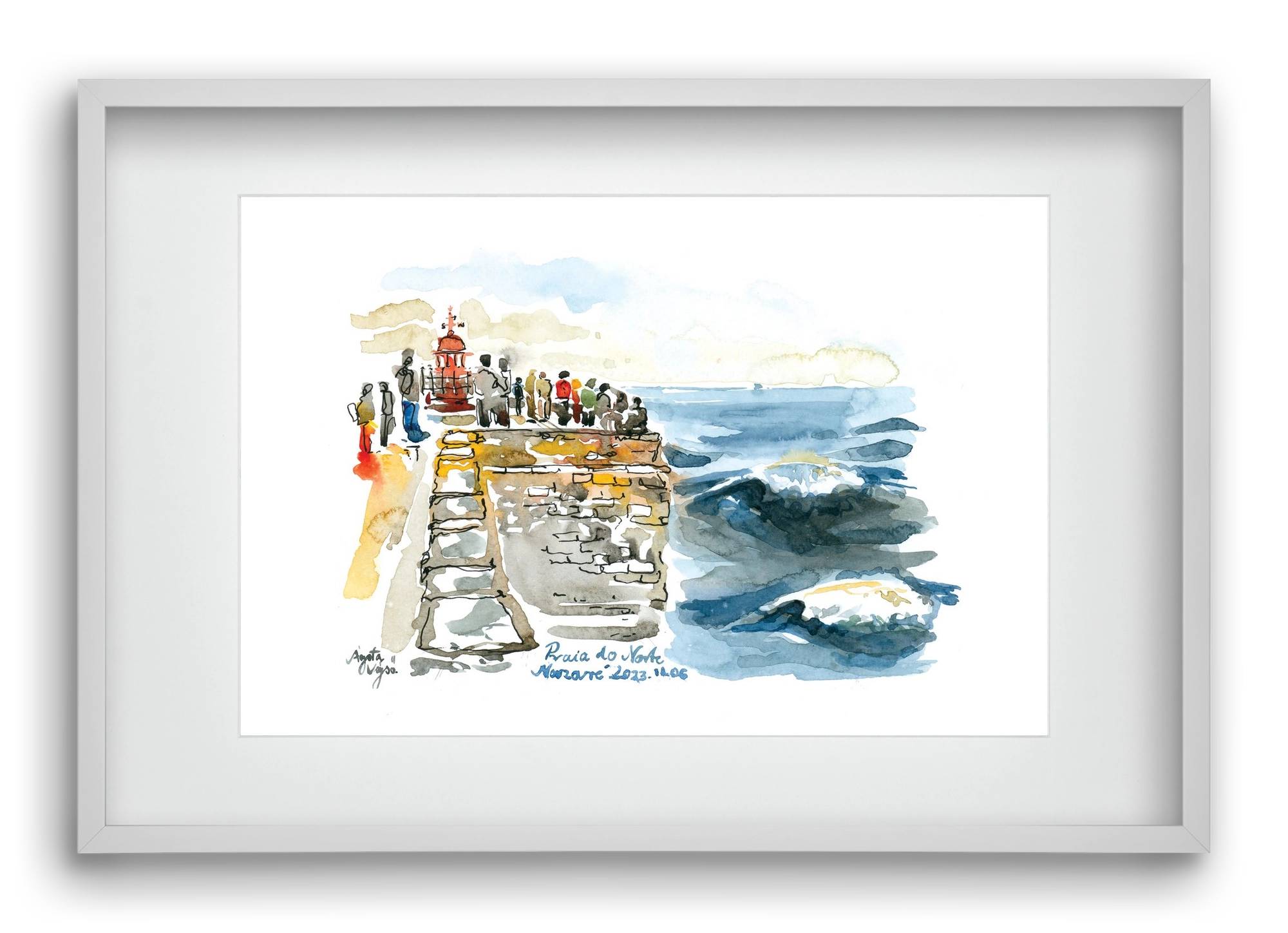 NAZARÉ Lighthouse, Portugal - 2023.11.06., 60x40 cm (45x30 cm), Fehér keret, paszpartuval