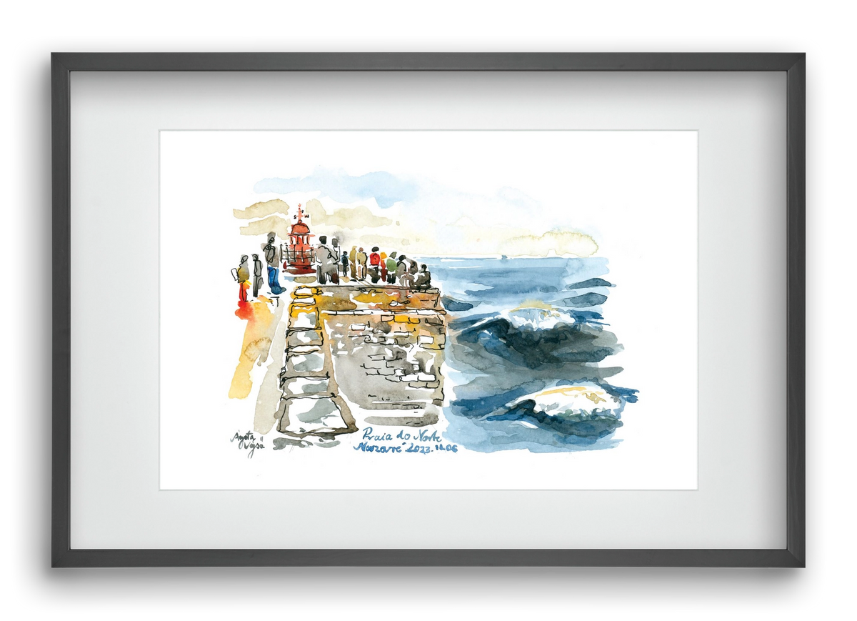 NAZARÉ Lighthouse, Portugal - 2023.11.06., 60x40 cm (45x30 cm), Fekete keret, paszpartuval