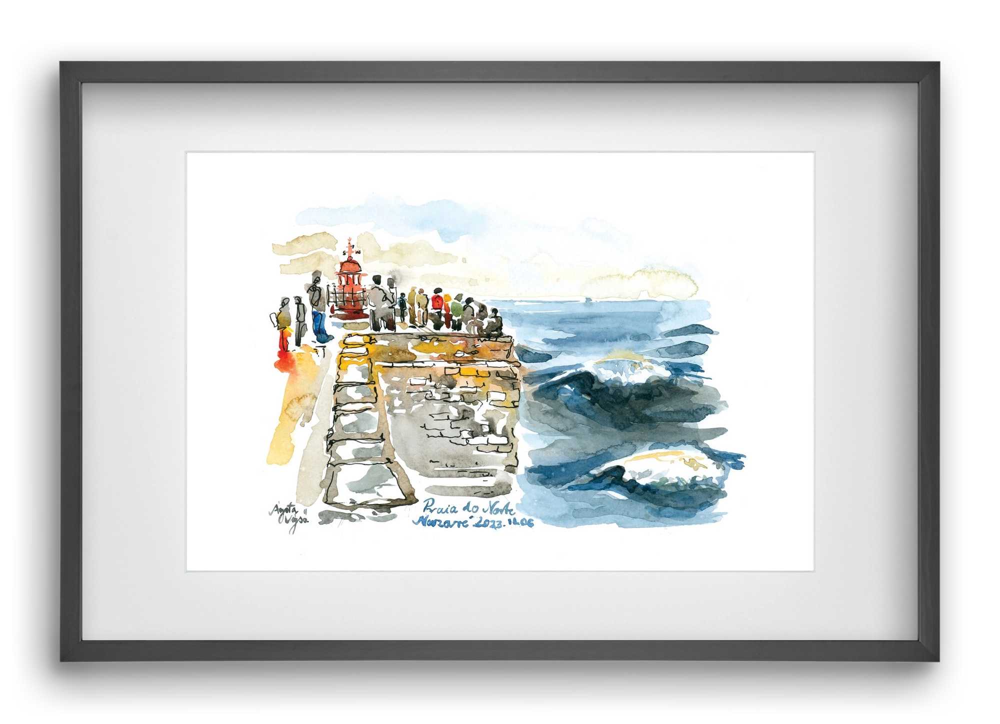 NAZARÉ Lighthouse, Portugal - 2023.11.06., 60x40 cm (45x30 cm), Fekete keret, paszpartuval