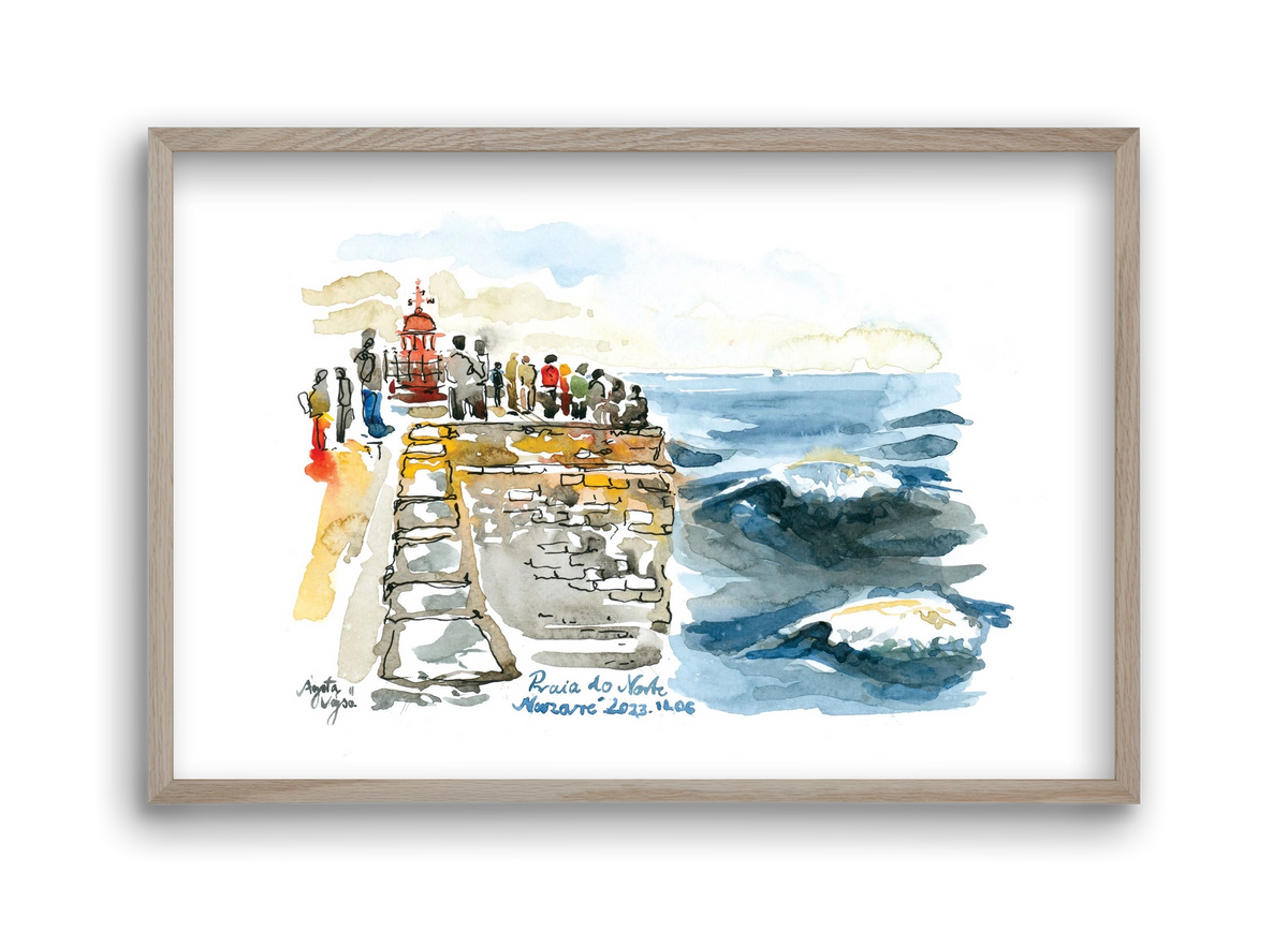 NAZARÉ Lighthouse, Portugal - 2023.11.06., 45x30 cm (45x30 cm), Tölgy keret