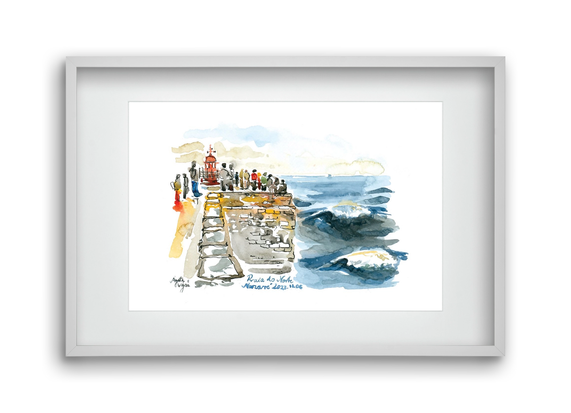 NAZARÉ Lighthouse, Portugal - 2023.11.06., 45x30 cm (30x20 cm), Fehér keret, paszpartuval