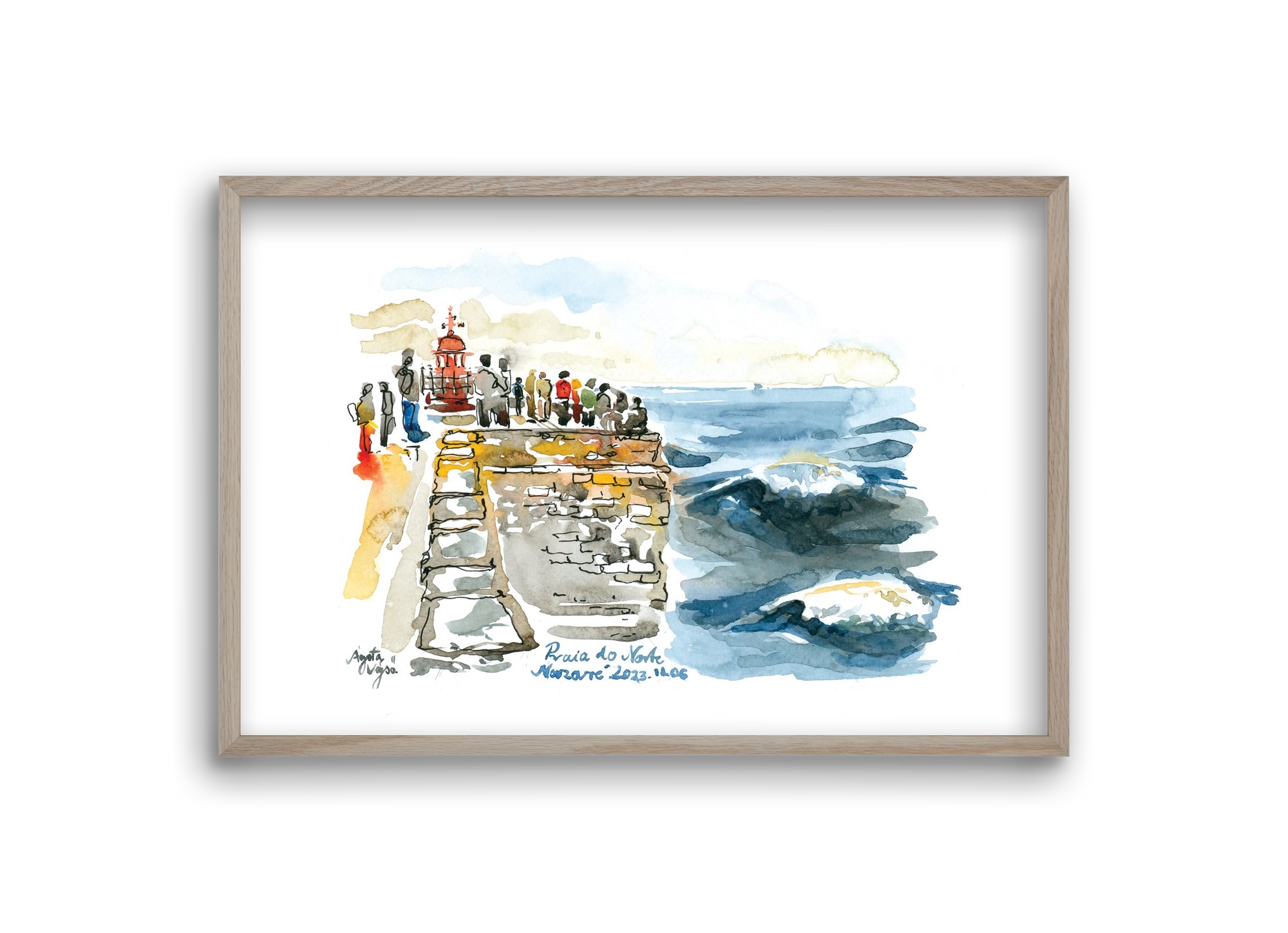 NAZARÉ Lighthouse, Portugal - 2023.11.06., 30x20 cm (30x20 cm), Tölgy keret